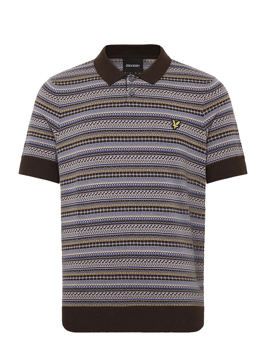 Lyle & Scott - Fairisle Short Sleeve Polo - langärmlige strick-polohemden - ebony - 0