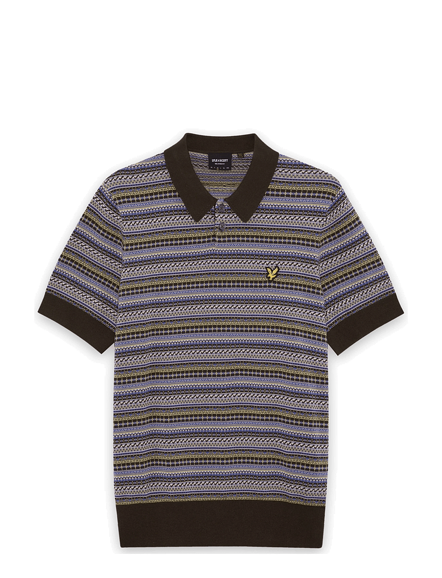 Lyle & Scott - Fairisle Short Sleeve Polo - stickade pikéer - ebony - 0