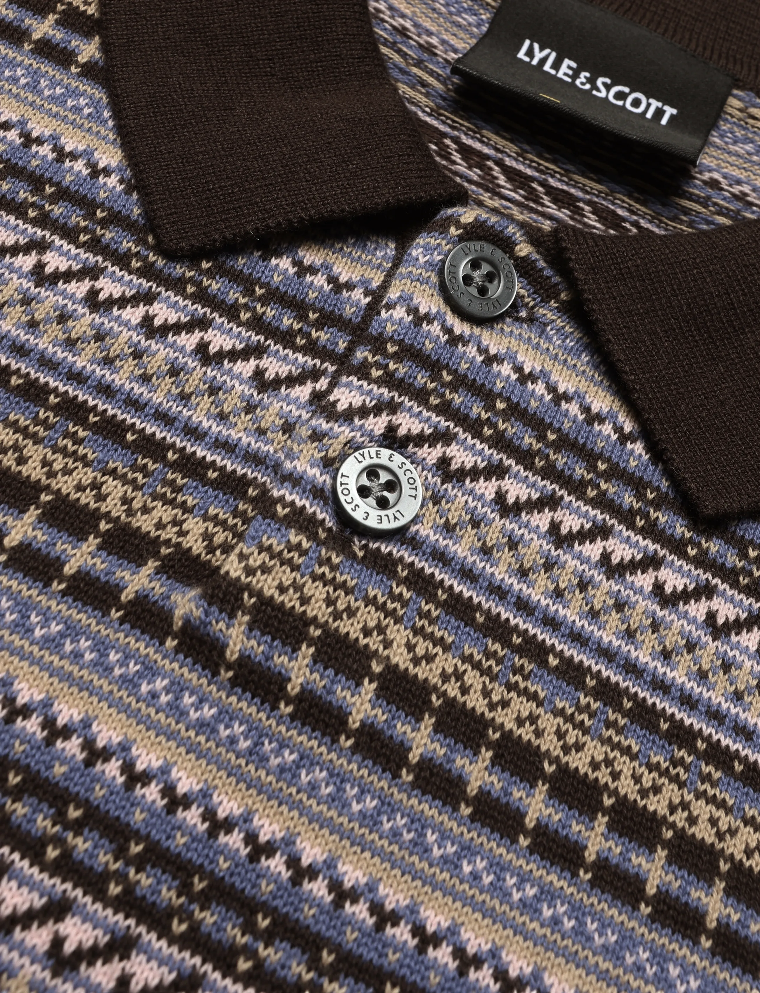 Lyle & Scott - Fairisle Short Sleeve Polo - langärmlige strick-polohemden - ebony - 2
