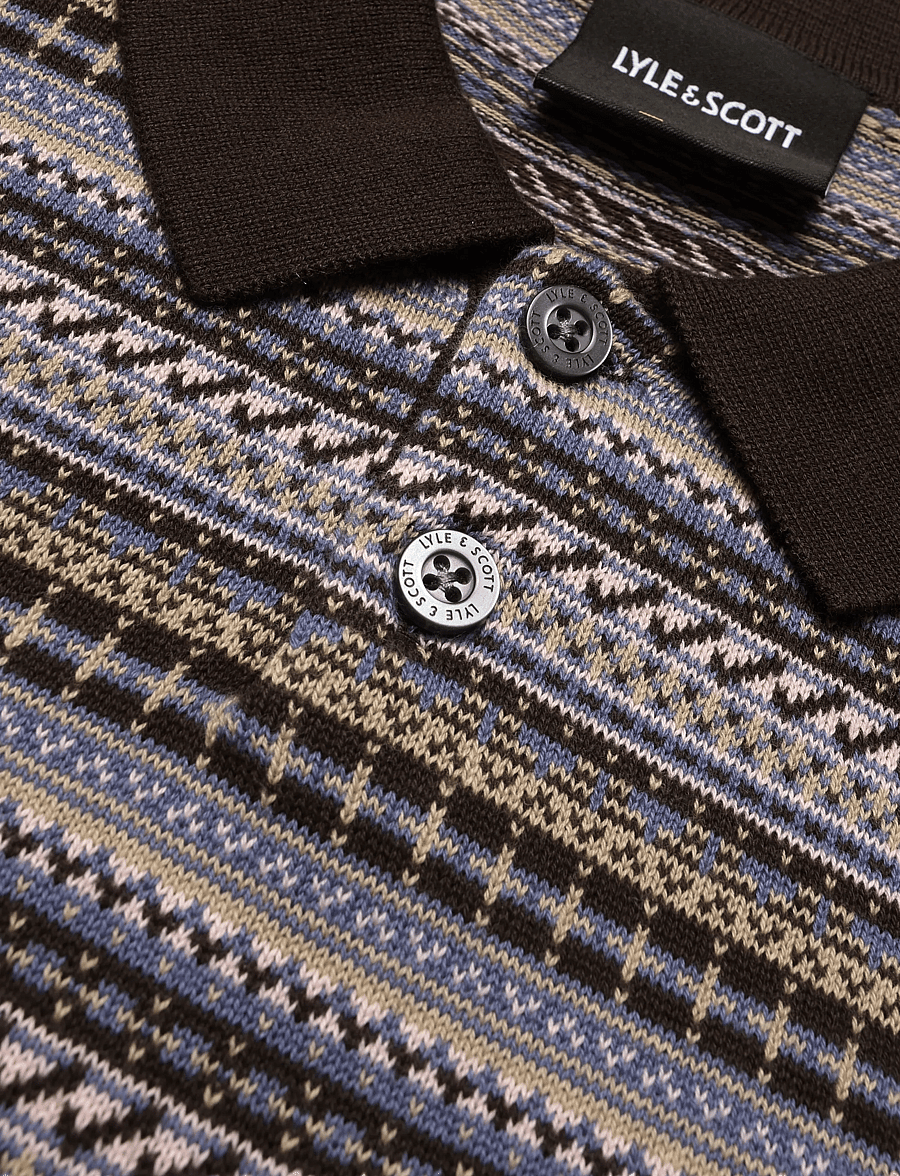 Lyle & Scott - Fairisle Short Sleeve Polo - langärmlige strick-polohemden - ebony - 2