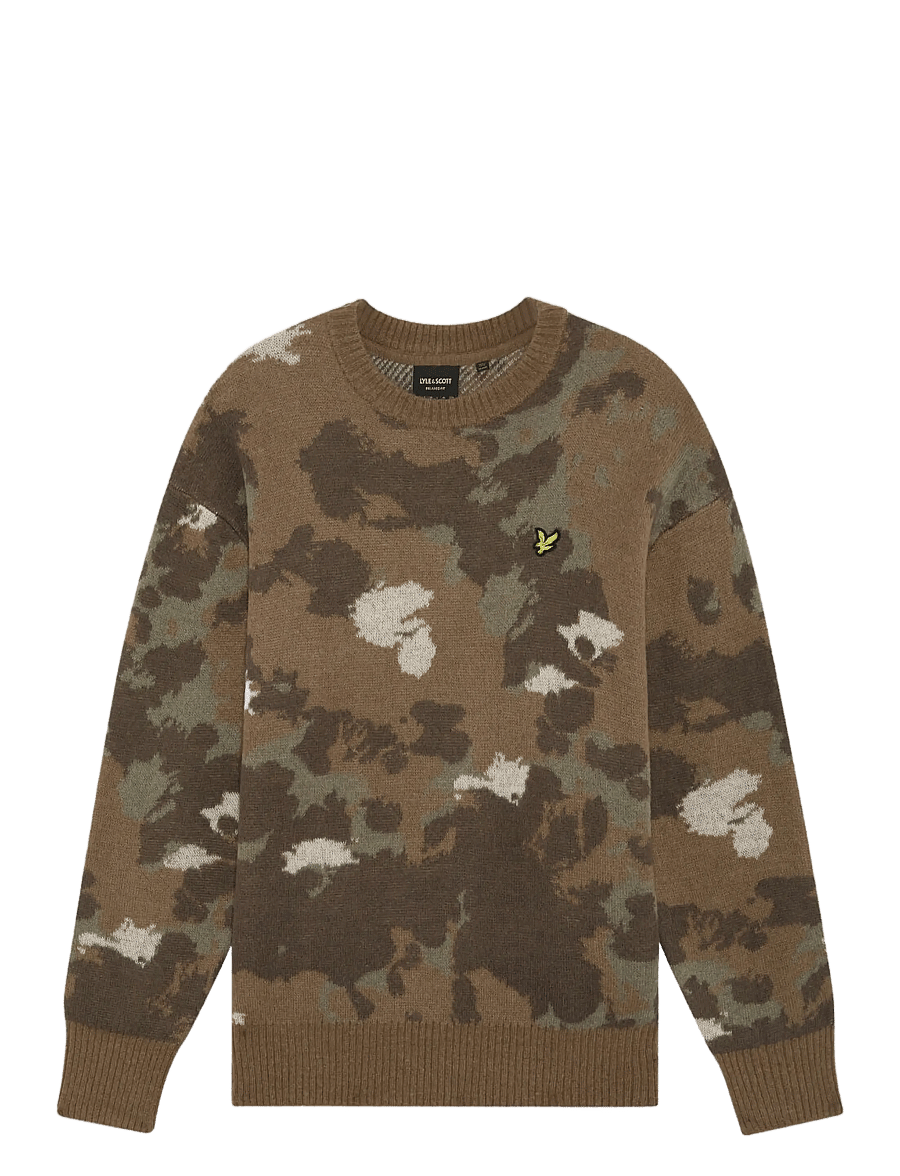 Lyle & Scott - Animal Print Jacquard Jumper - rundhalsad - mulled chestnut - 0