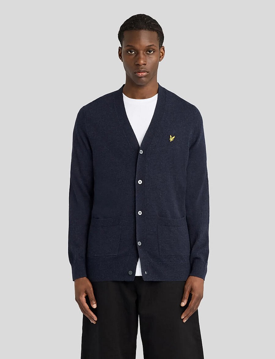 Lyle & Scott - Lambswool Blend V Neck Cardigan - cardigans - dark navy marl - 0