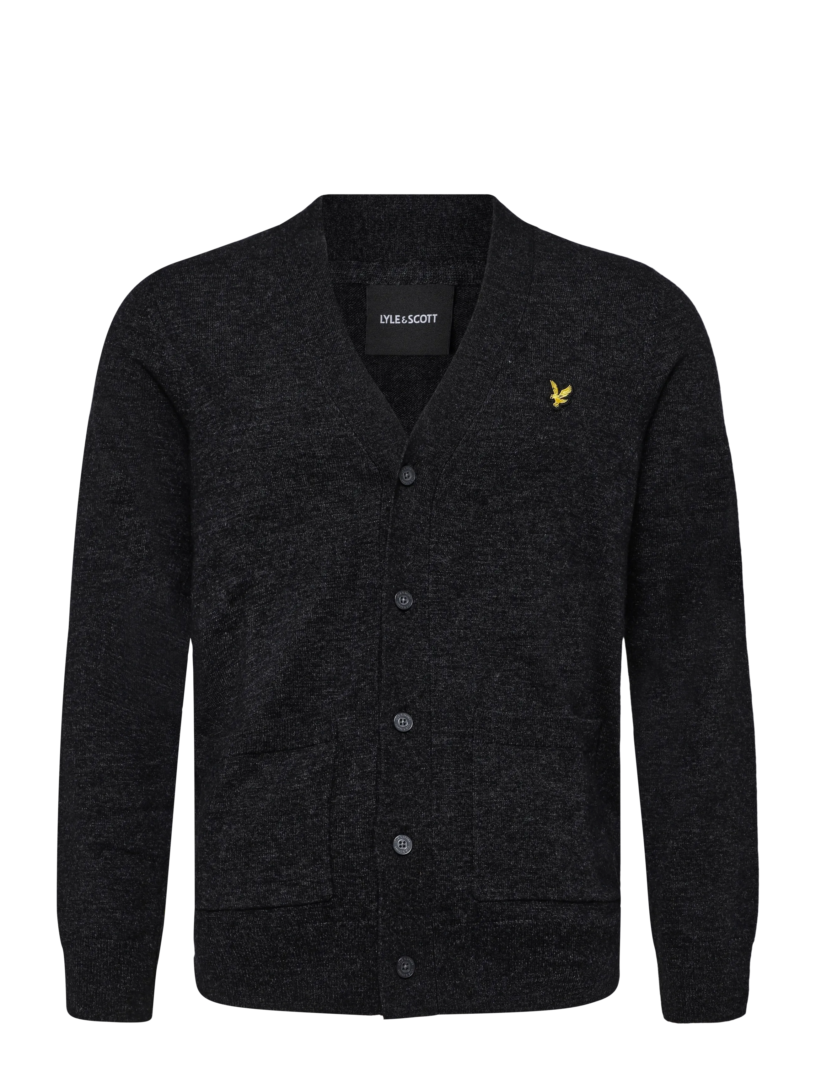 Lyle & Scott Lambswool Blend V Neck Cardigan - Riided - JET BLACK MARL / black