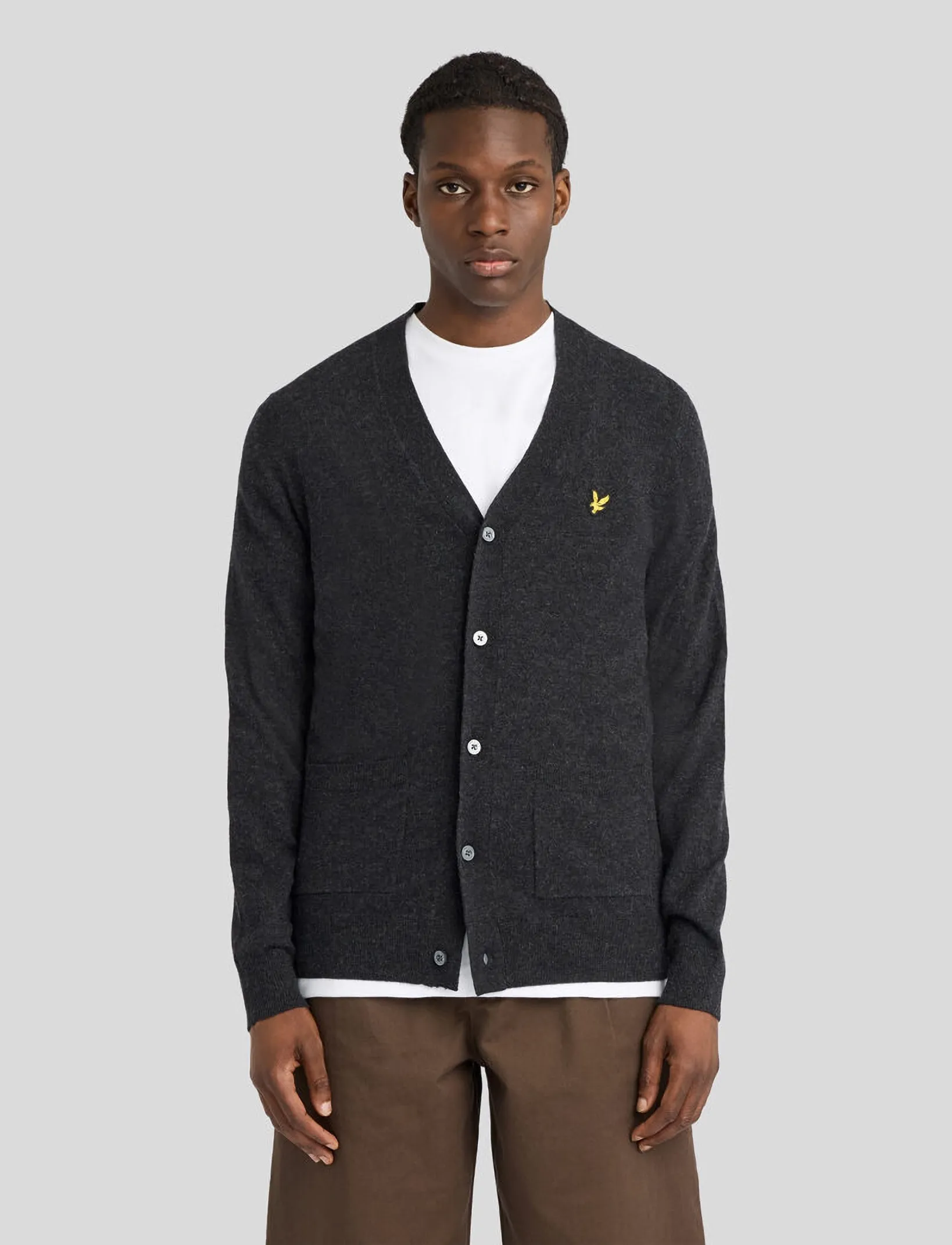 Lyle & Scott - Lambswool Blend V Neck Cardigan - efterårstøj - jet black marl - 0