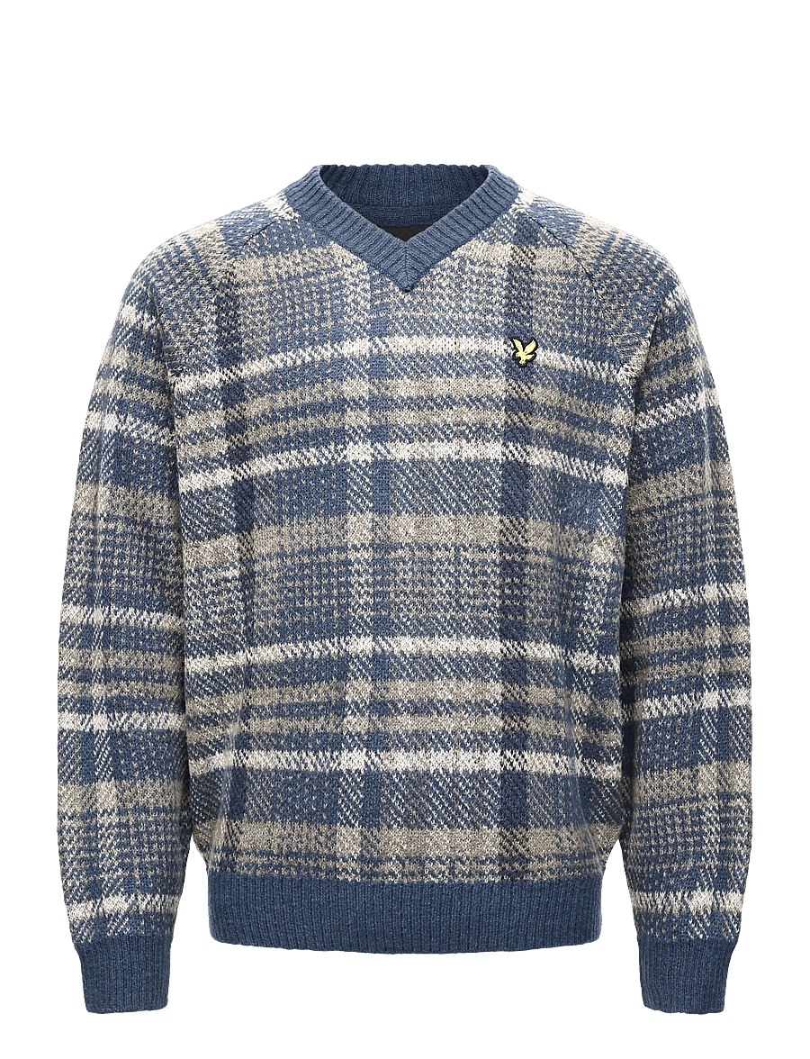 Lyle & Scott - Offset Check V Neck Jumper - v-hals - aegean blue - 0