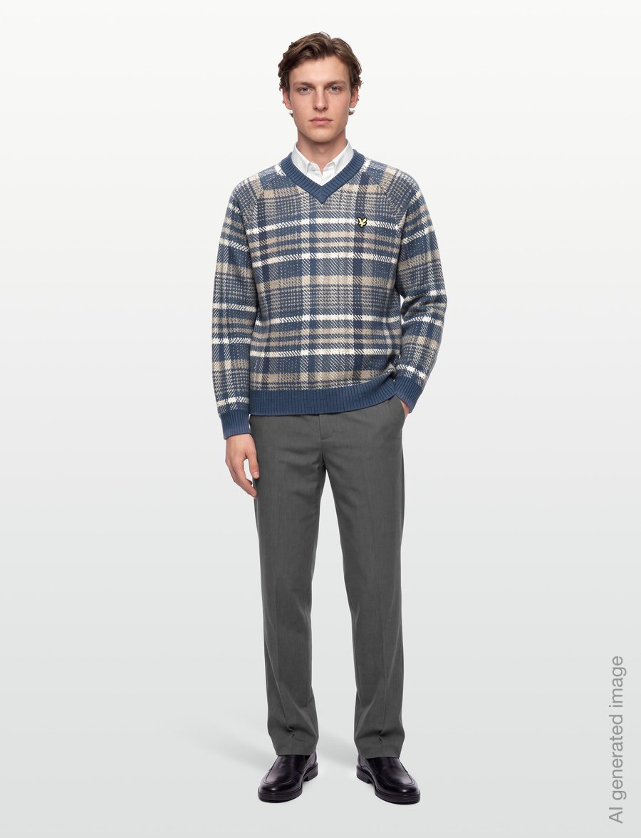 Lyle & Scott - Offset Check V Neck Jumper - v-ausschnitt - aegean blue - 0