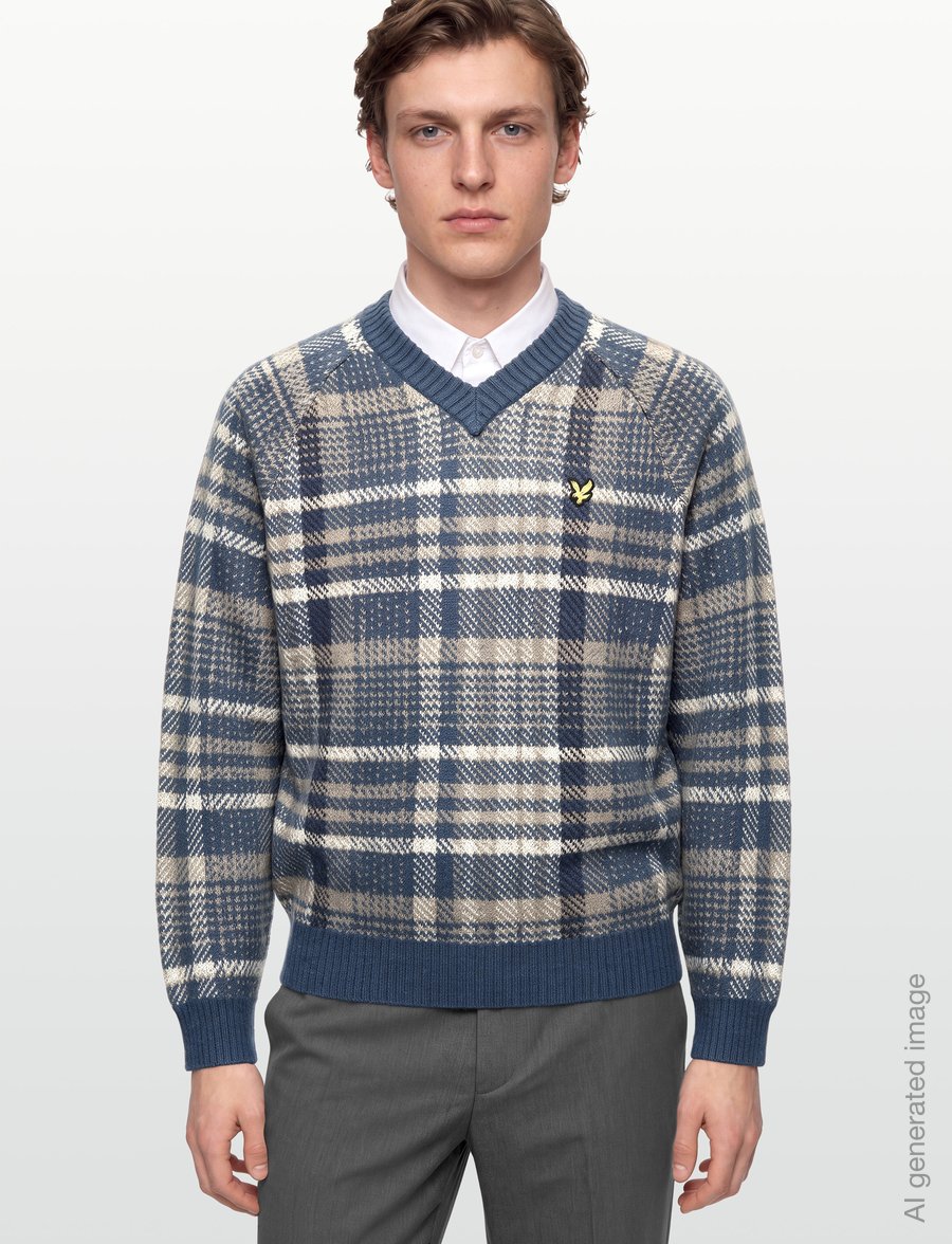 Lyle & Scott - Offset Check V Neck Jumper - v-ausschnitt - aegean blue - 3