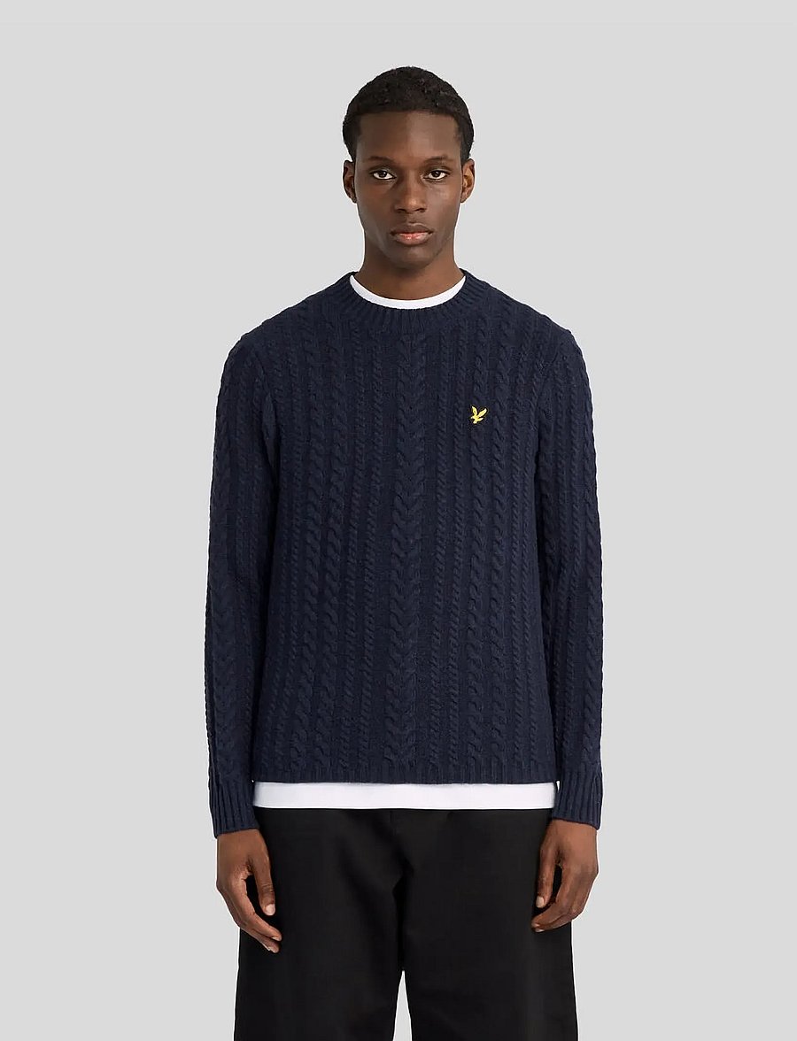 Lyle & Scott - Cable Knit Crew Neck Jumper - rund hals - dark navy marl - 0