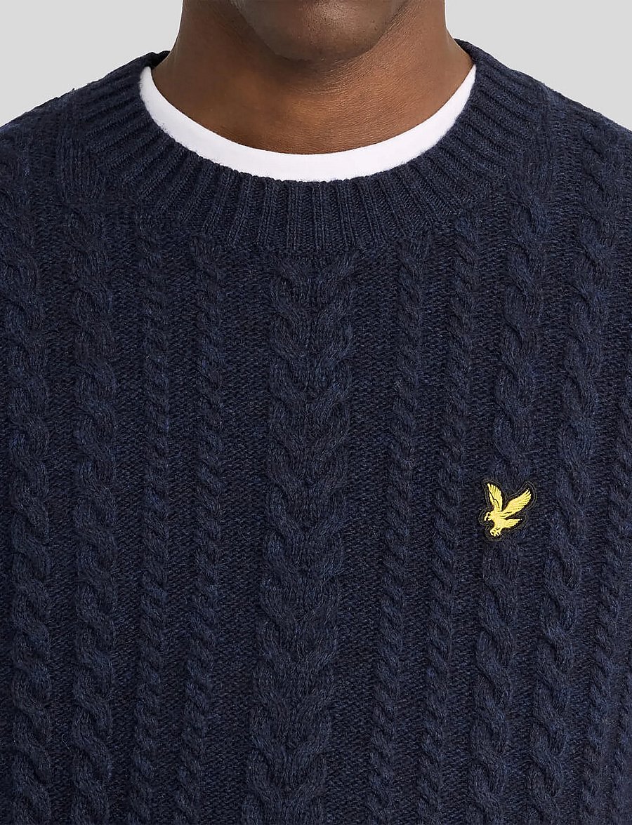 Lyle & Scott - Cable Knit Crew Neck Jumper - rund hals - dark navy marl - 4