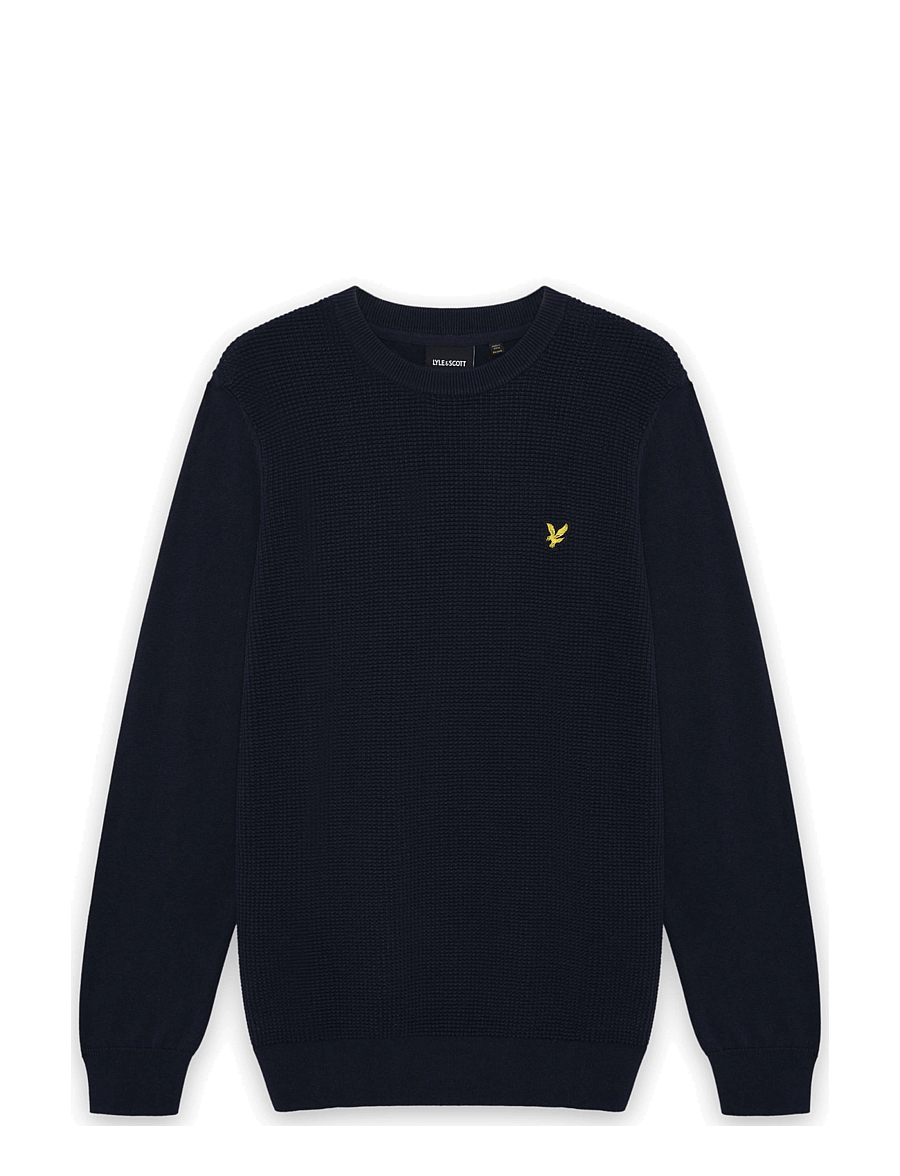 Lyle & Scott - Panelled Waffle Crew Neck Jumper - dark navy - 0