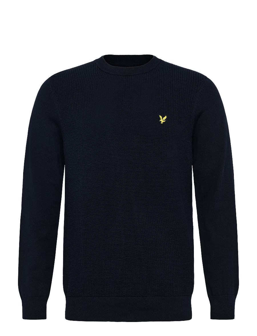 Lyle & Scott - Panelled Waffle Crew Neck Jumper - round necks - dark navy - 0