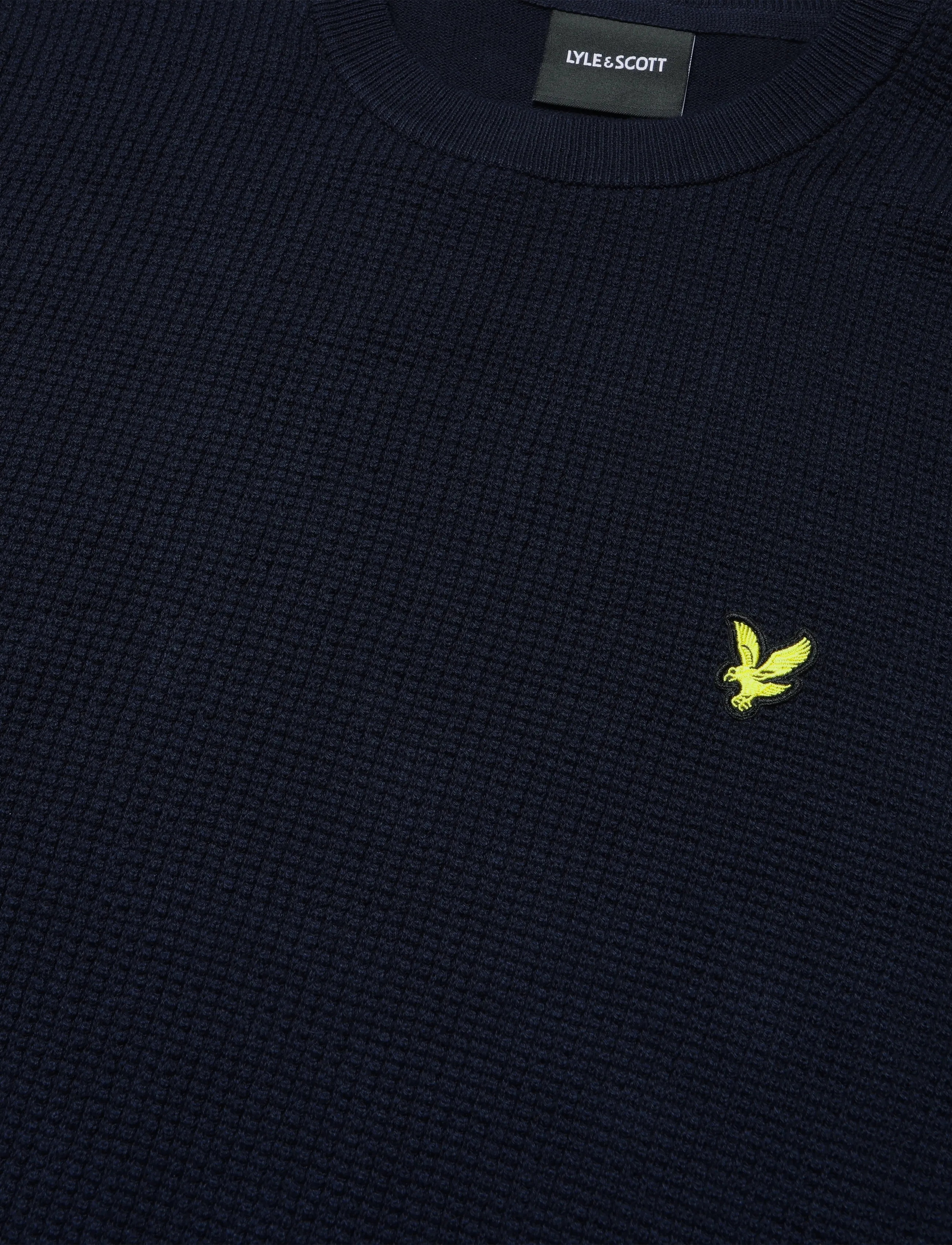 Lyle & Scott - Panelled Waffle Crew Neck Jumper - round necks - dark navy - 2