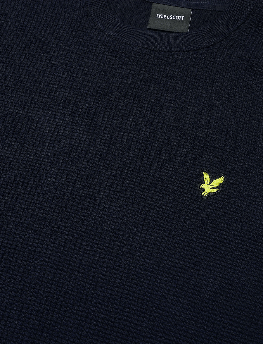 Lyle & Scott - Panelled Waffle Crew Neck Jumper - round necks - dark navy - 2