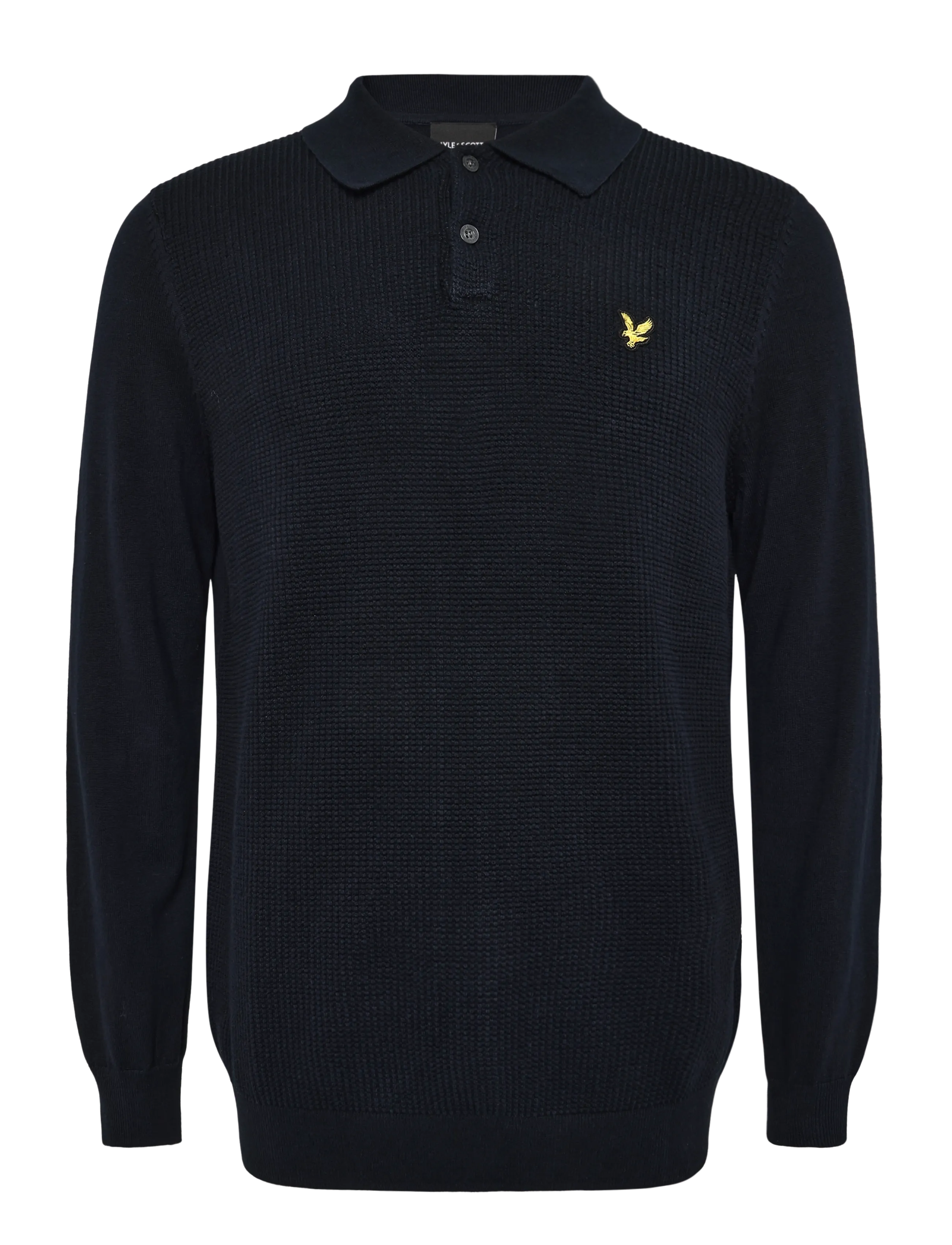 Lyle & Scott Panelled Waffle Knitted Polo, XXL, Polos, Marineblau - Long-sleeved, Männerswear