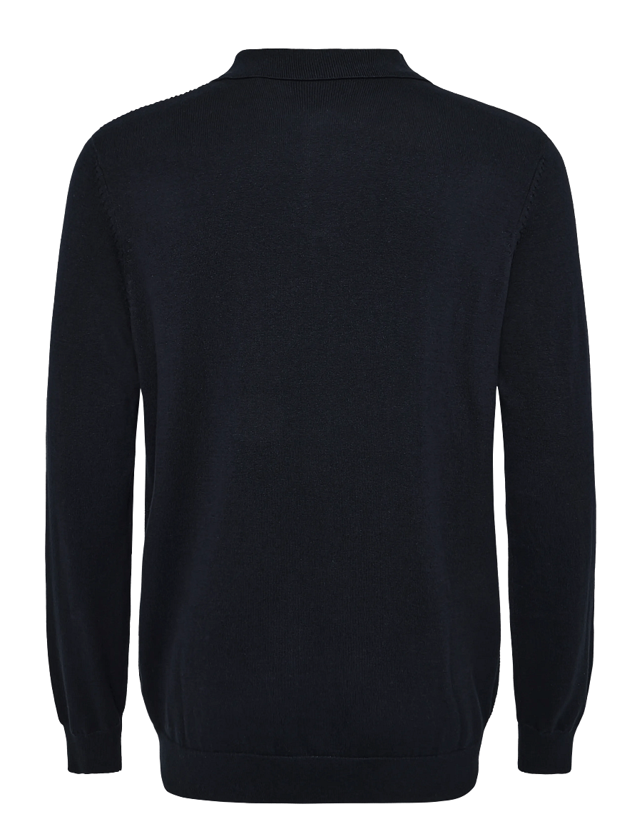 Lyle & Scott - Panelled Waffle Knitted Polo - long-sleeved knitted polos - dark navy - 1