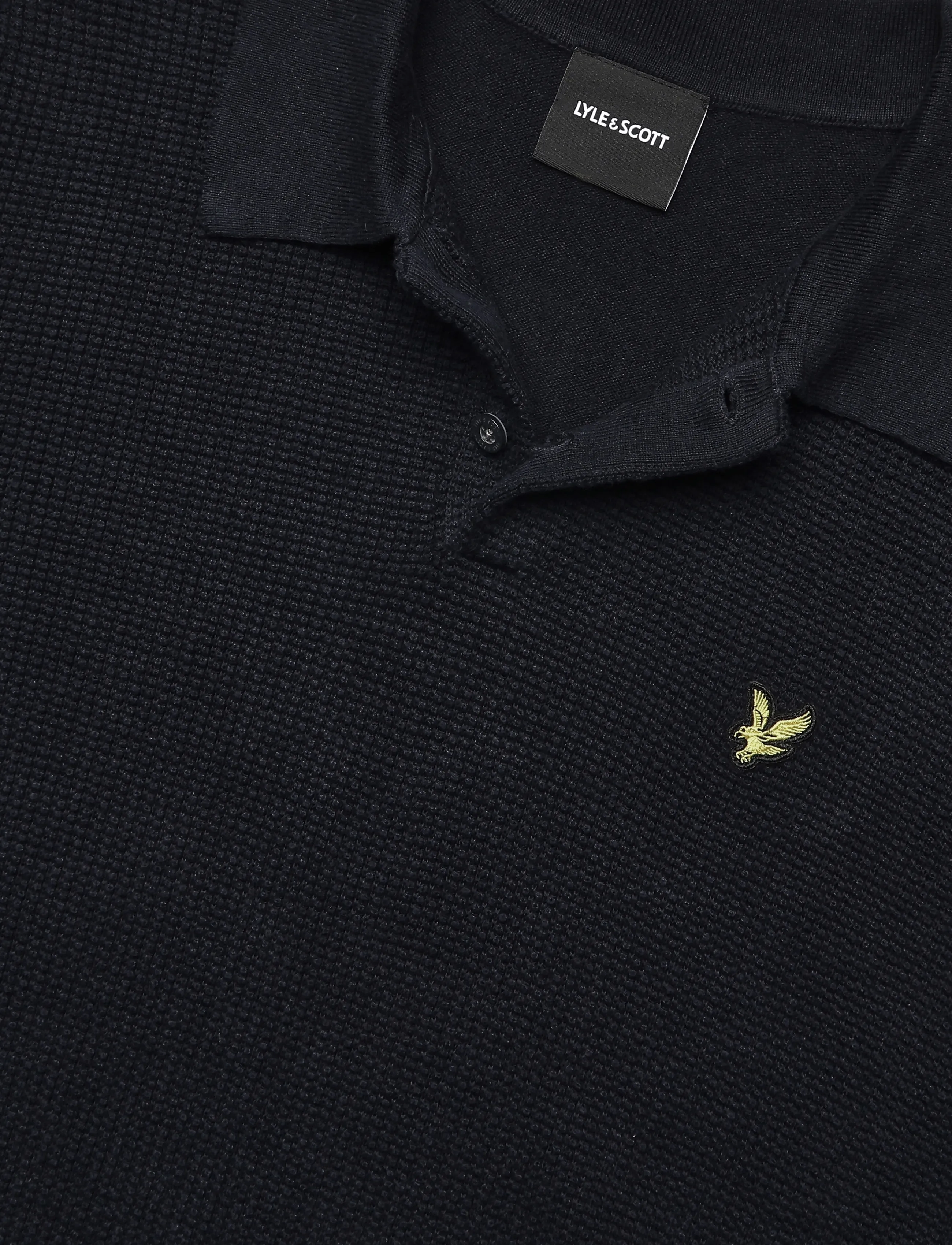 Lyle & Scott - Panelled Waffle Knitted Polo - long-sleeved knitted polos - dark navy - 2