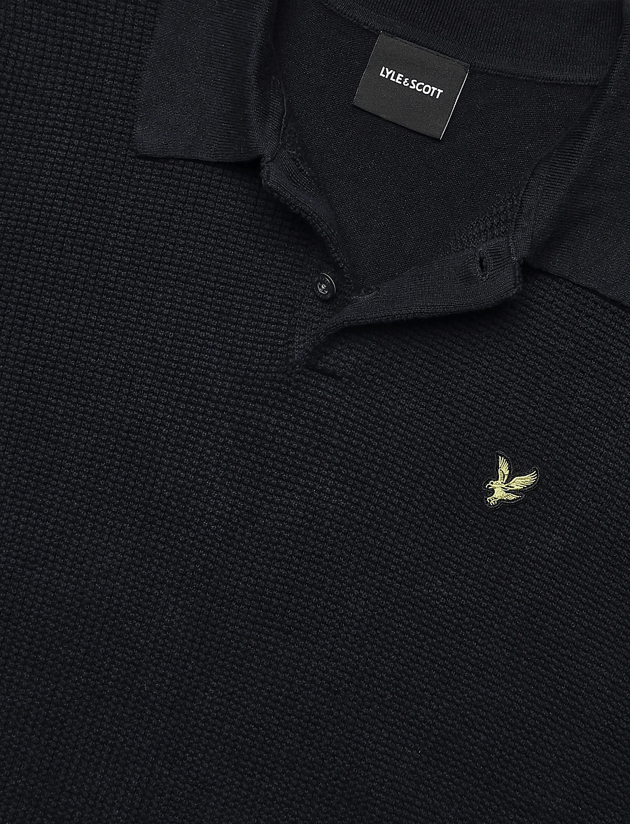 Lyle & Scott - Panelled Waffle Knitted Polo - long-sleeved knitted polos - dark navy - 2