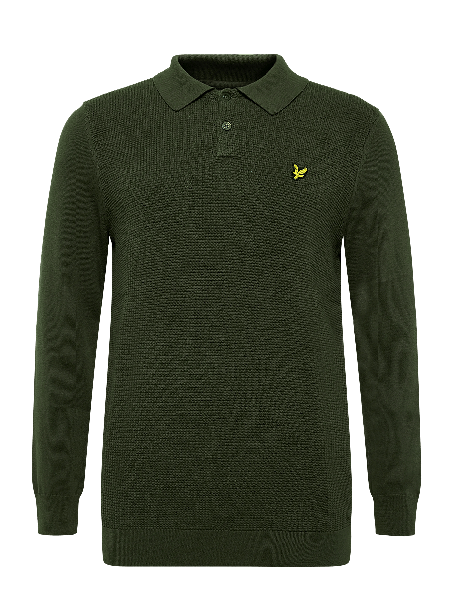 Lyle & Scott - Panelled Waffle Knitted Polo - poloer i strik med lange ærmer - shadow slate - 0