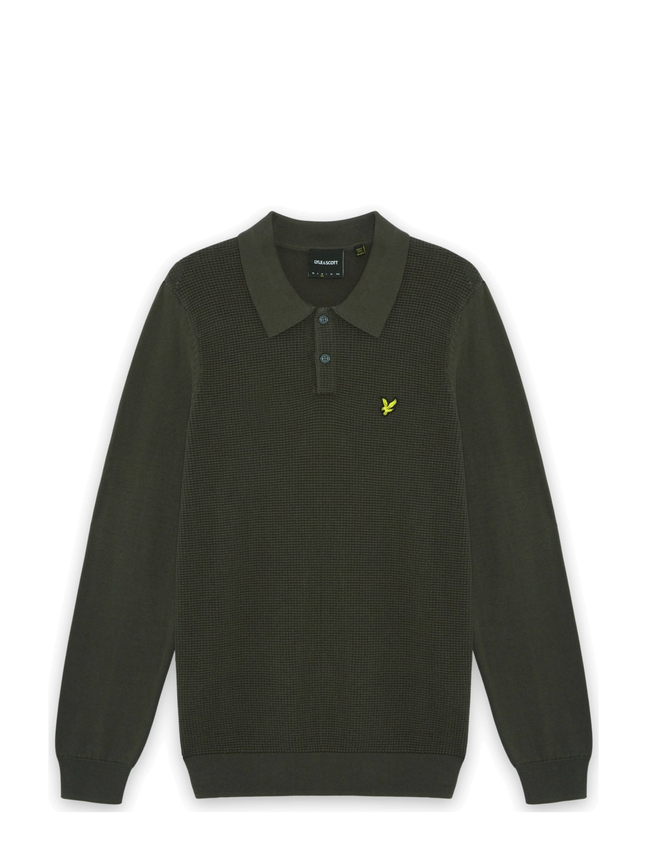 Lyle & Scott Panelled Waffle Knitted Polo - Poloer - SHADOW SLATE / khaki/green