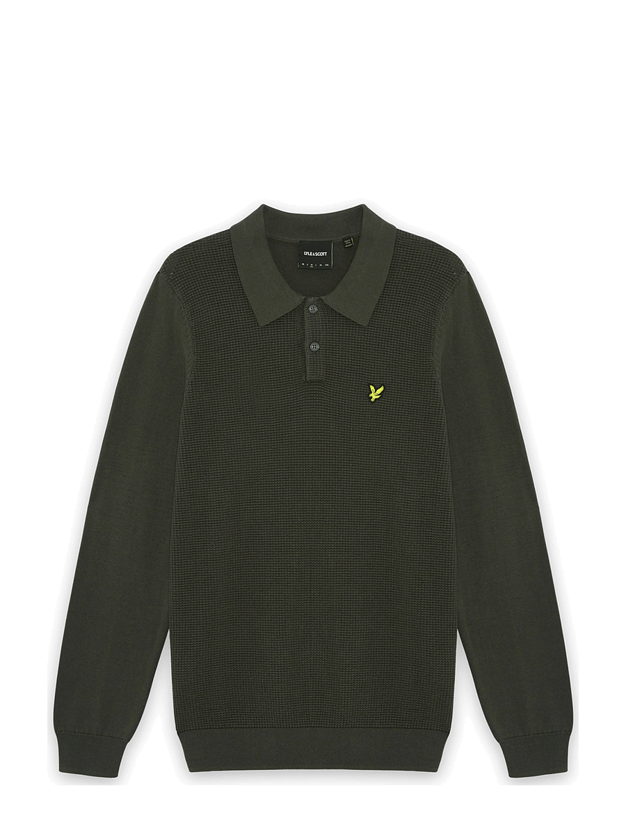 Lyle & Scott - Panelled Waffle Knitted Polo - shadow slate - 0