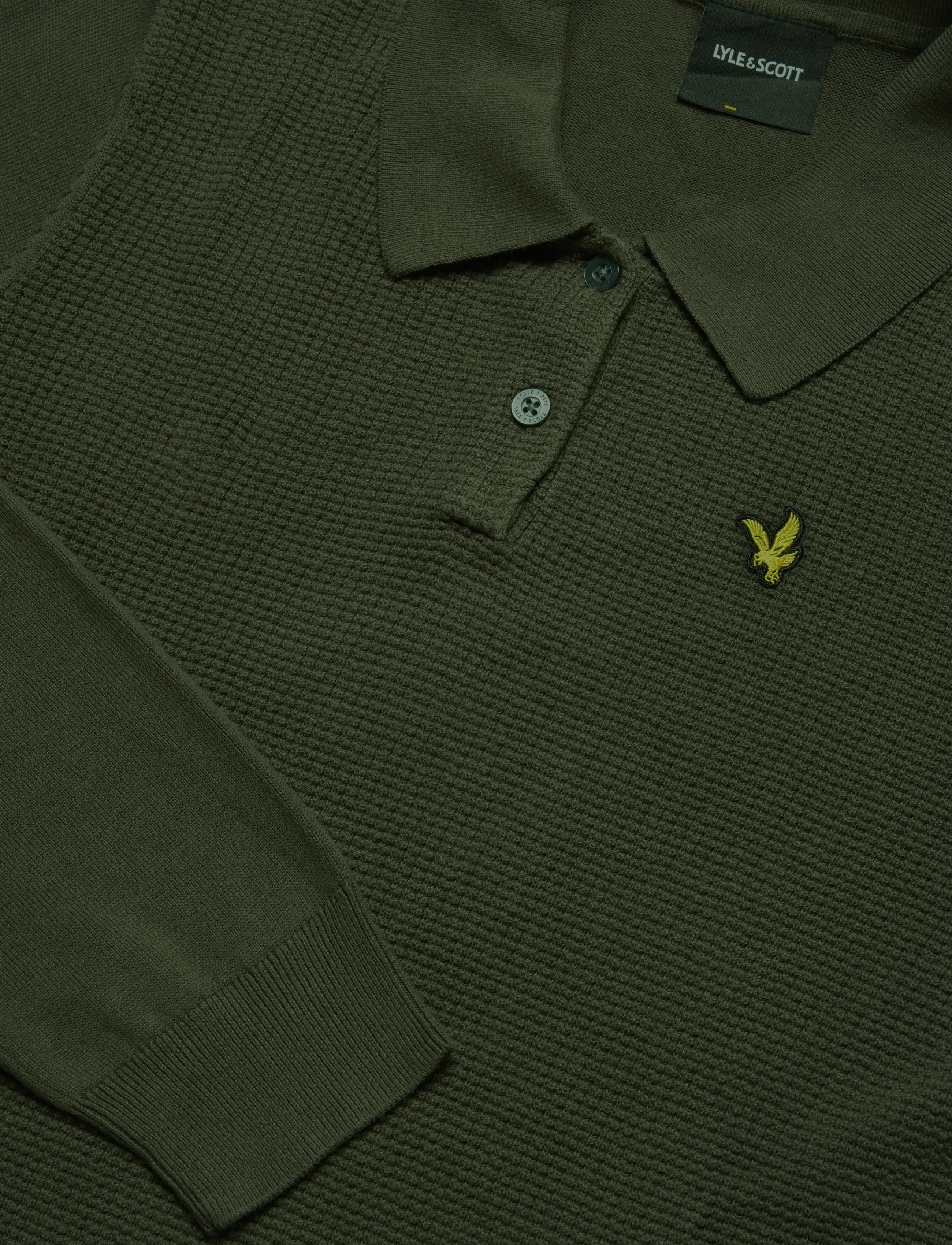 Lyle & Scott - Panelled Waffle Knitted Polo - long-sleeved knitted polos - shadow slate - 2