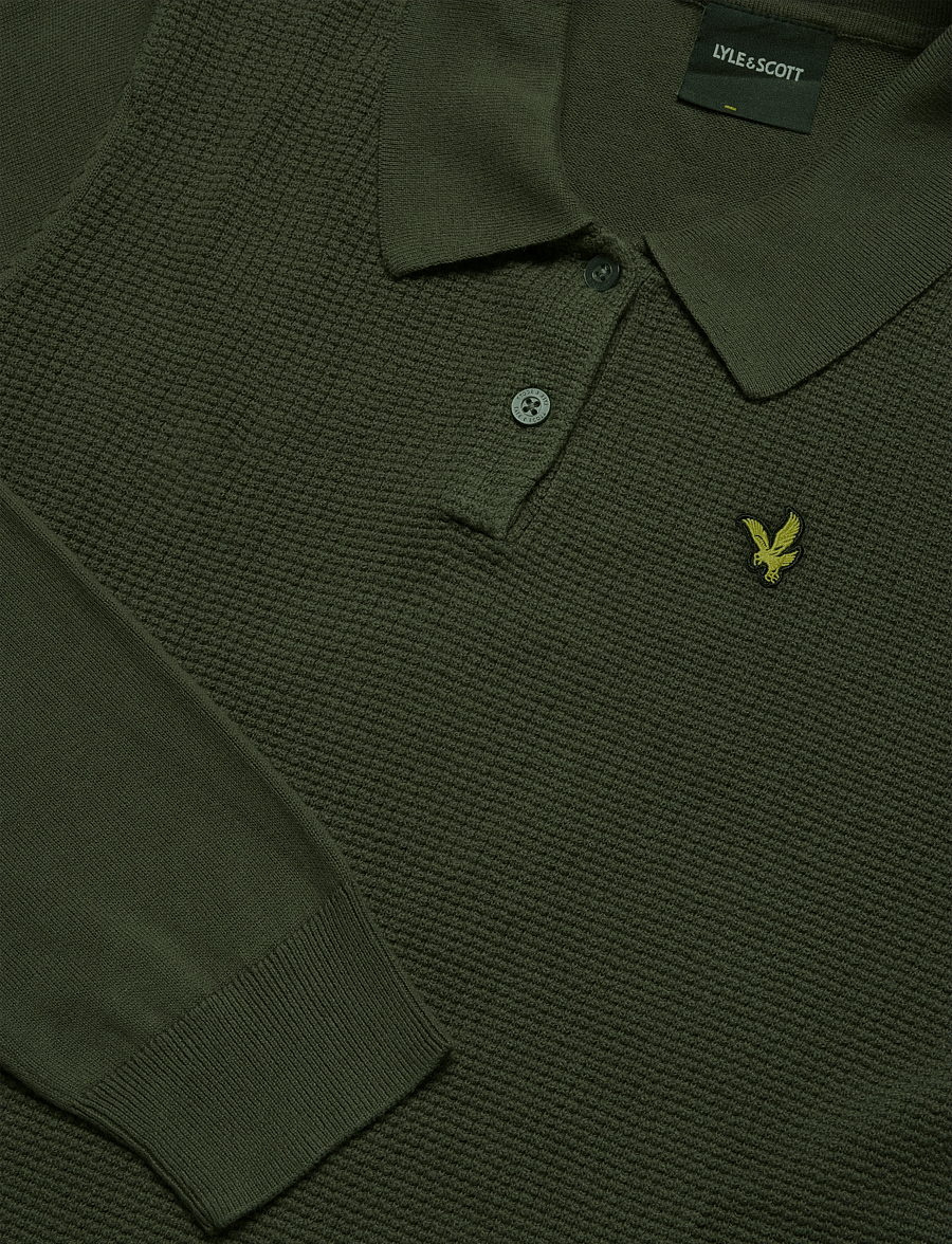 Lyle & Scott - Panelled Waffle Knitted Polo - poloer i strik med lange ærmer - shadow slate - 2