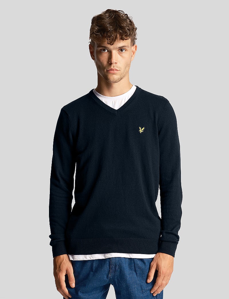 Lyle & Scott - Cotton Merino V Neck Jumper - v-hals - dark navy - 0