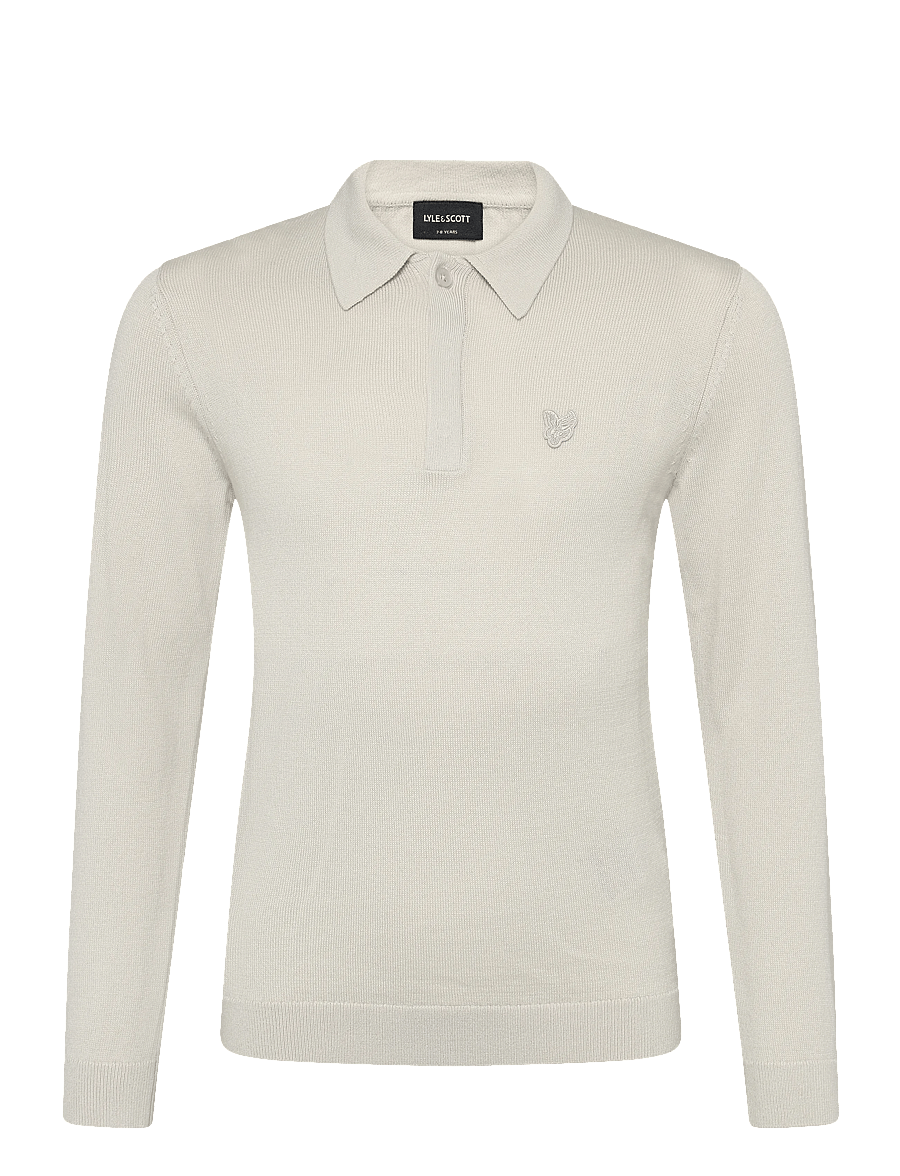 Lyle & Scott - LS Knitted Polo Shirt - långärmade pikéer - putty - 0