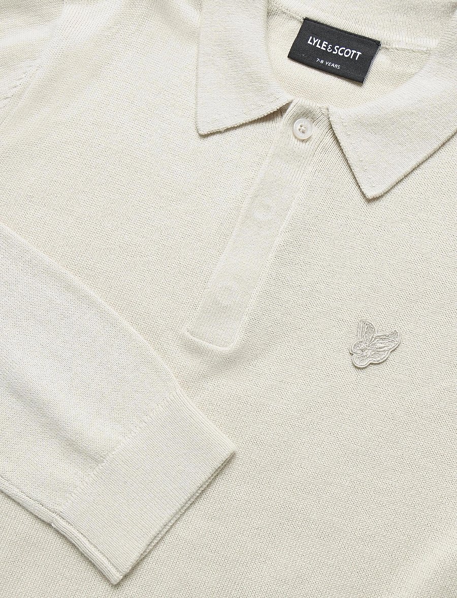 Lyle & Scott - LS Knitted Polo Shirt - långärmade pikéer - putty - 2