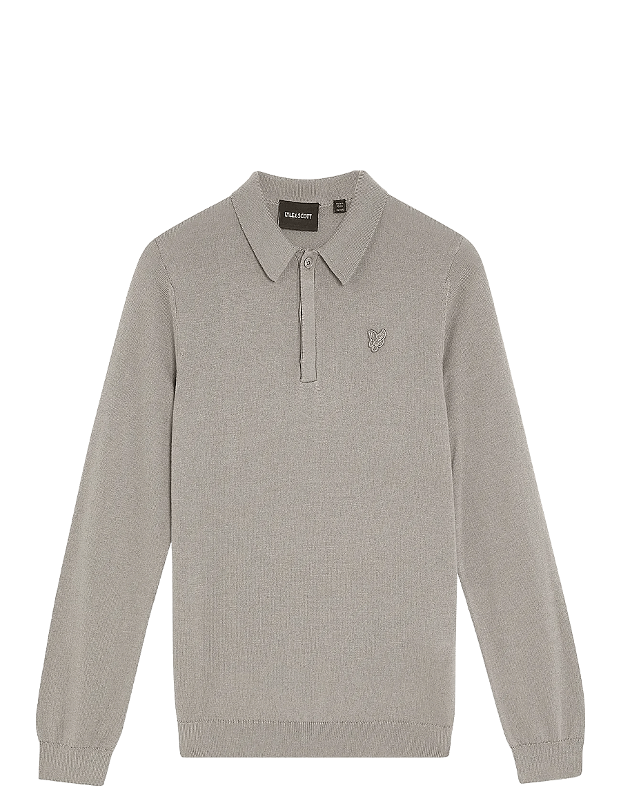 Lyle & Scott - LS Knitted Polo Shirt - långärmade pikéer - x852 sharkskin - 1
