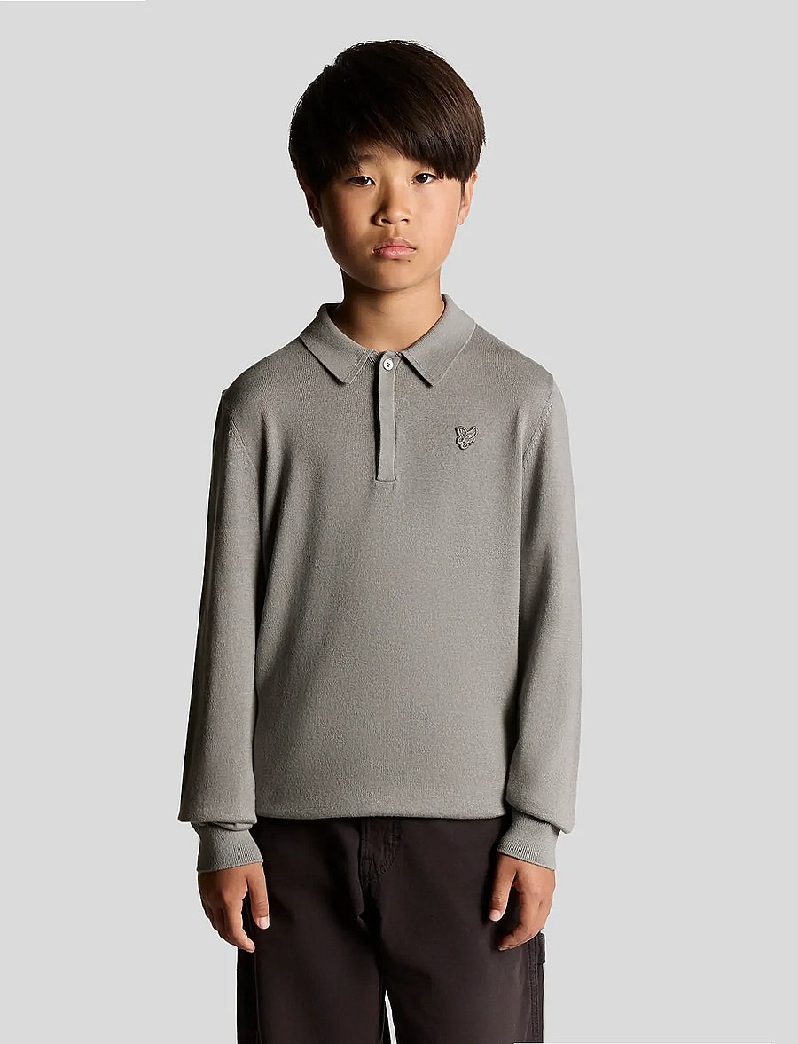 Lyle & Scott - LS Knitted Polo Shirt - långärmade pikéer - x852 sharkskin - 0