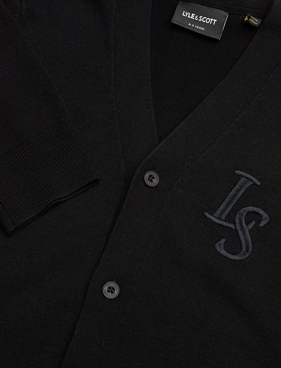 Lyle & Scott - L&S Monogram Button Through Cardigan - cardigans - z865 jet black - 2