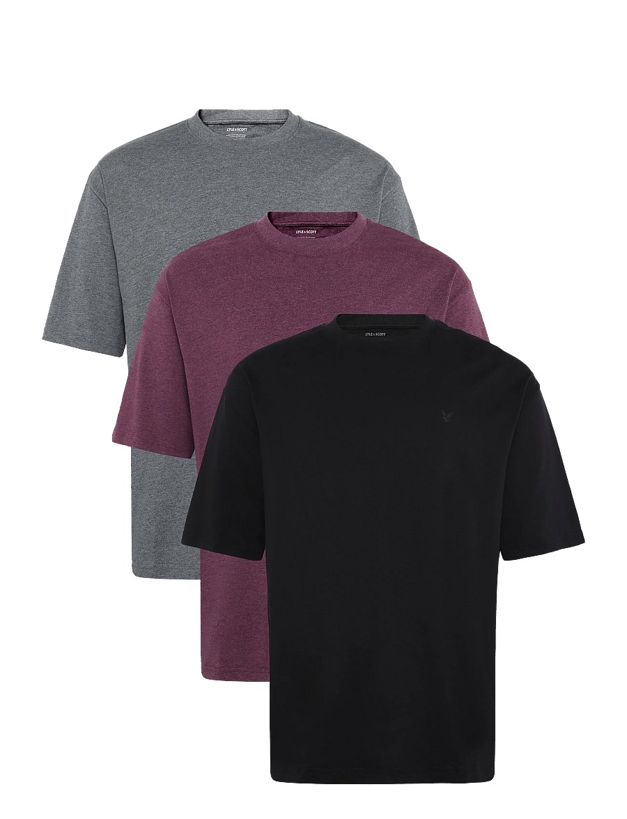 Lyle & Scott - 3 Pack Relaxed T-Shirt - jet black/graphite marl/midnight ruby - 0