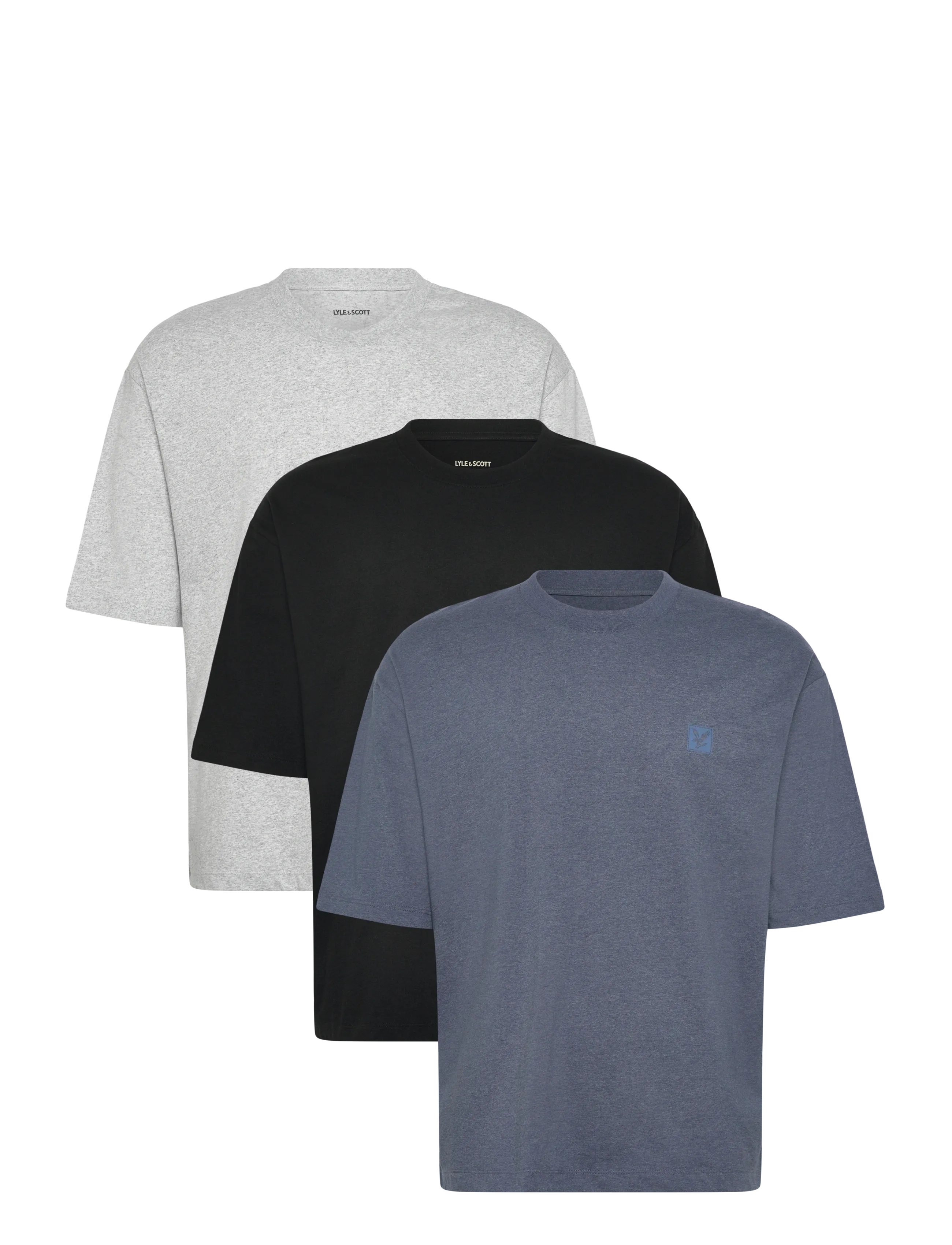 Lyle & Scott 3 Pack Relaxed T-Shirt - T-shirts - JET BLACK/LIGHT GREY MARL/MOONLIGHT / black