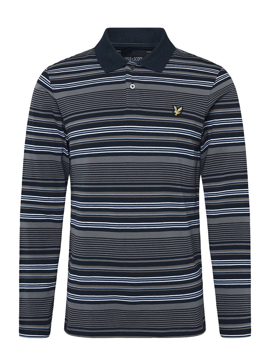 Lyle & Scott - Multi Stripe Long Sleeve Polo Shirt - langärmelige strick-polohemden - dark navy - 0