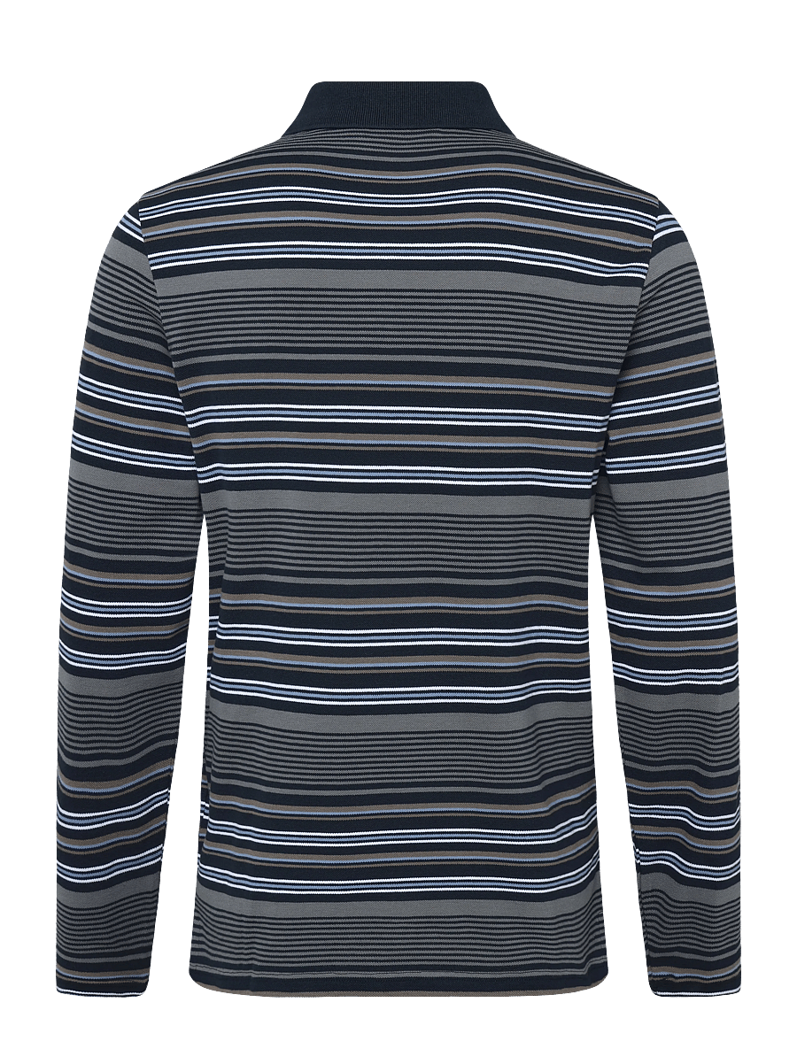 Lyle & Scott - Multi Stripe Long Sleeve Polo Shirt - langärmelige strick-polohemden - dark navy - 1