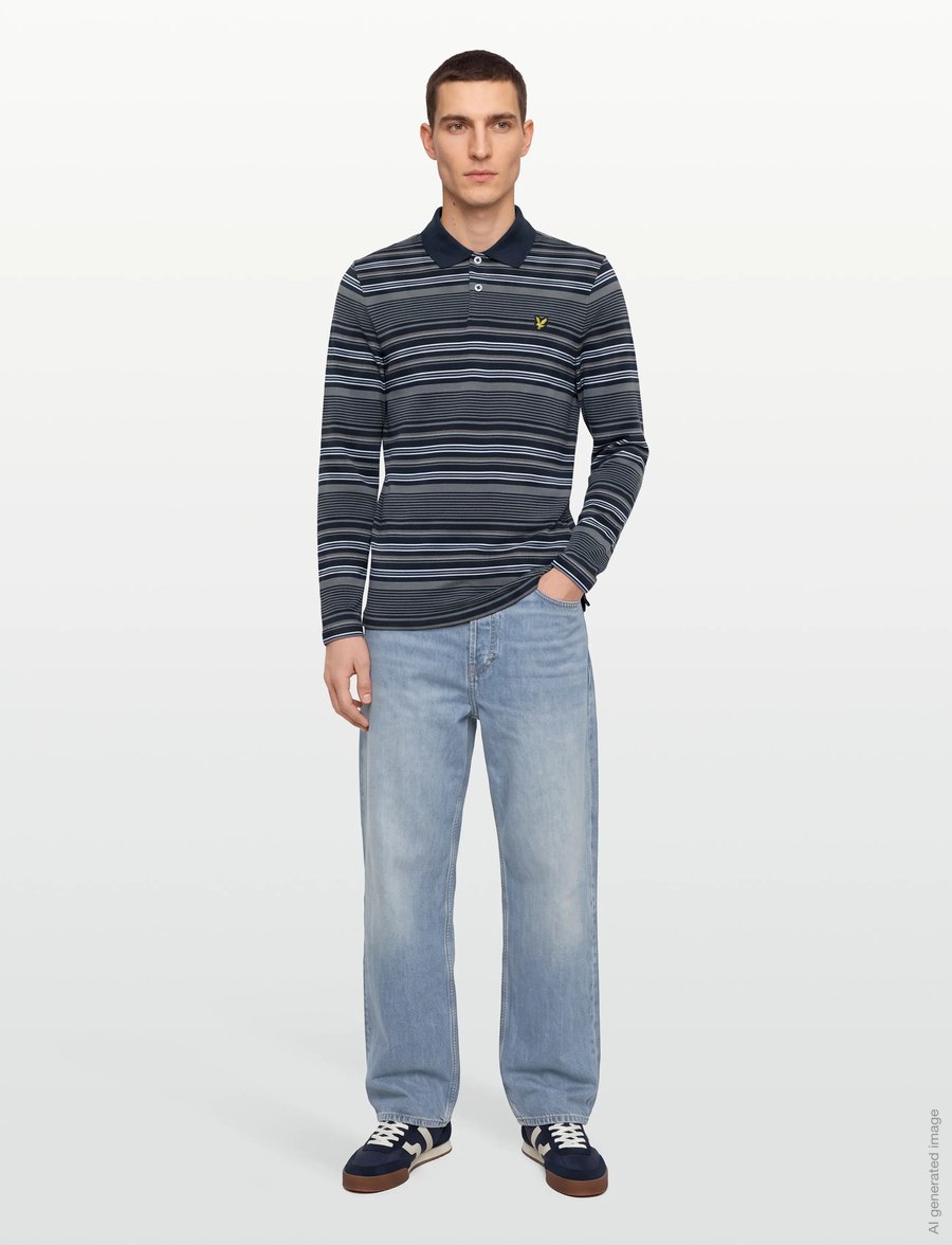 Lyle & Scott - Multi Stripe Long Sleeve Polo Shirt - geweven polo's met lange mouwen - dark navy - 0