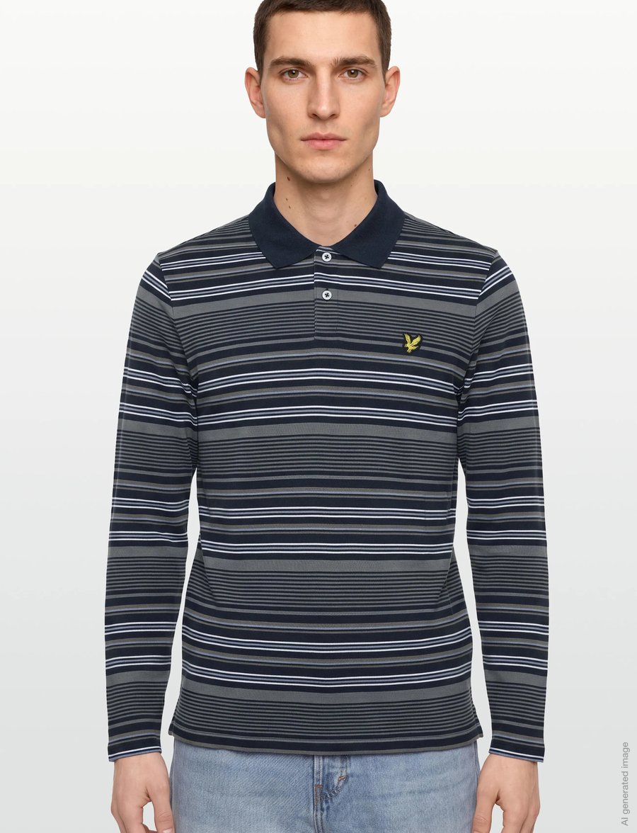 Lyle & Scott - Multi Stripe Long Sleeve Polo Shirt - geweven polo's met lange mouwen - dark navy - 3