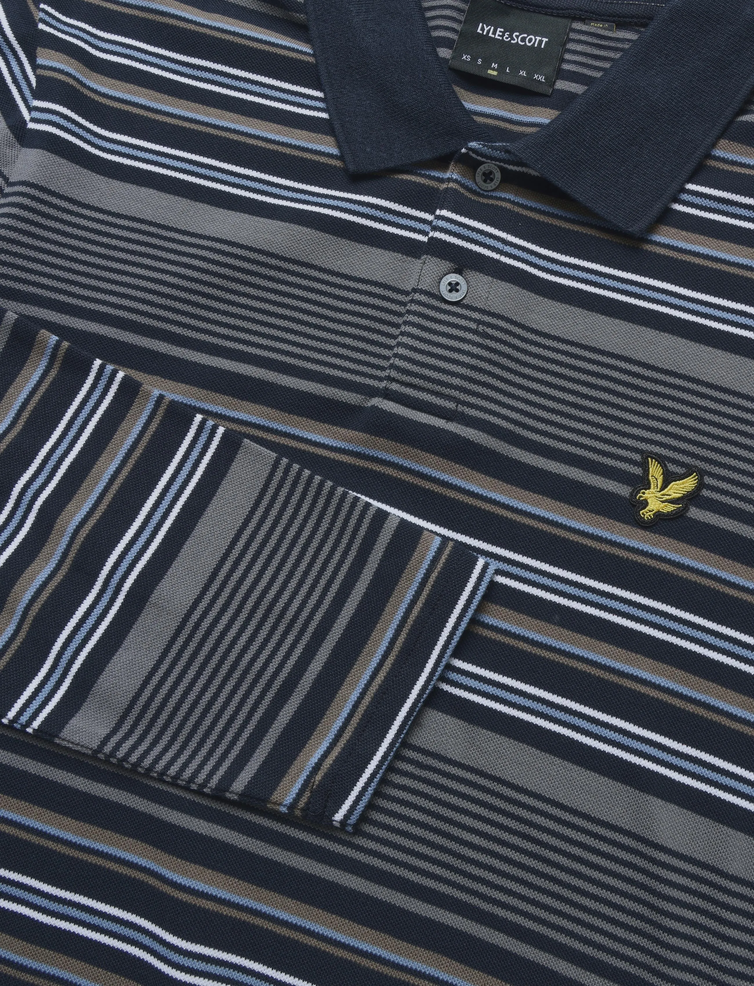 Lyle & Scott - Multi Stripe Long Sleeve Polo Shirt - langärmelige strick-polohemden - dark navy - 2