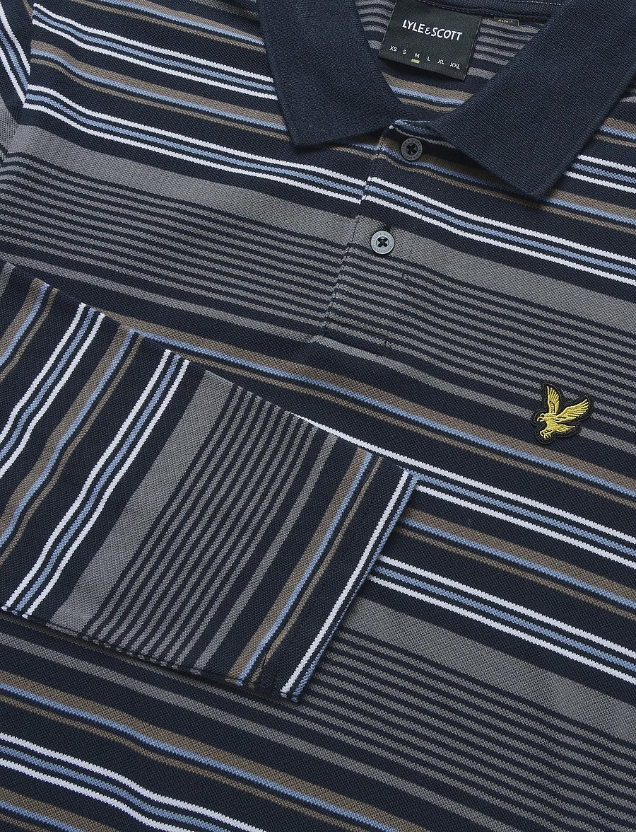 Lyle & Scott - Multi Stripe Long Sleeve Polo Shirt - langärmelige strick-polohemden - dark navy - 2