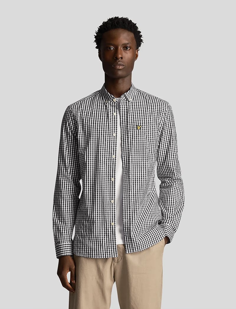 Lyle & Scott - LS Slim Fit Gingham Shirt - rutiga skjortor - navy/white - 0