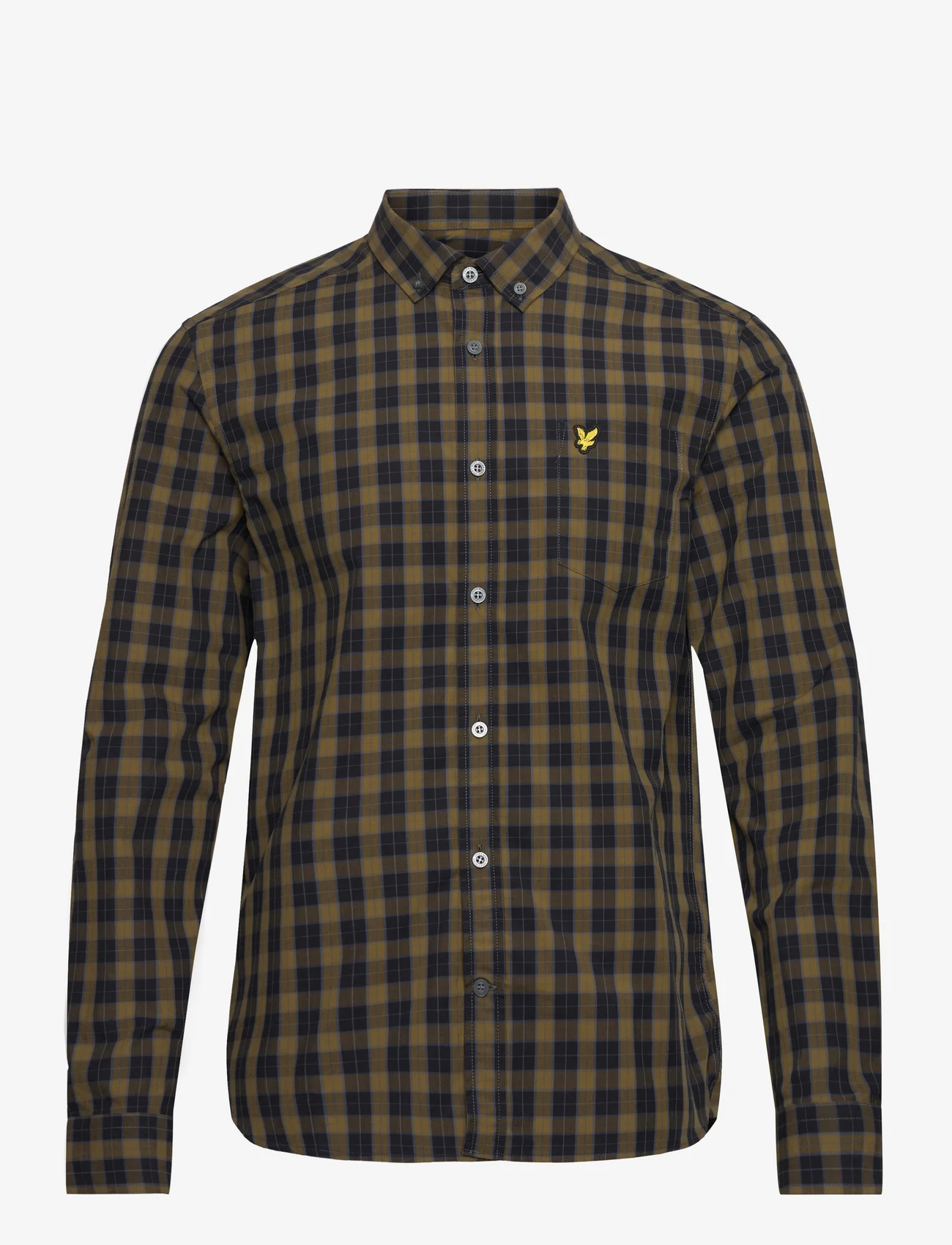 Lyle & Scott - Check Poplin Shirt - rutiga skjortor - jet black/ olive - 0