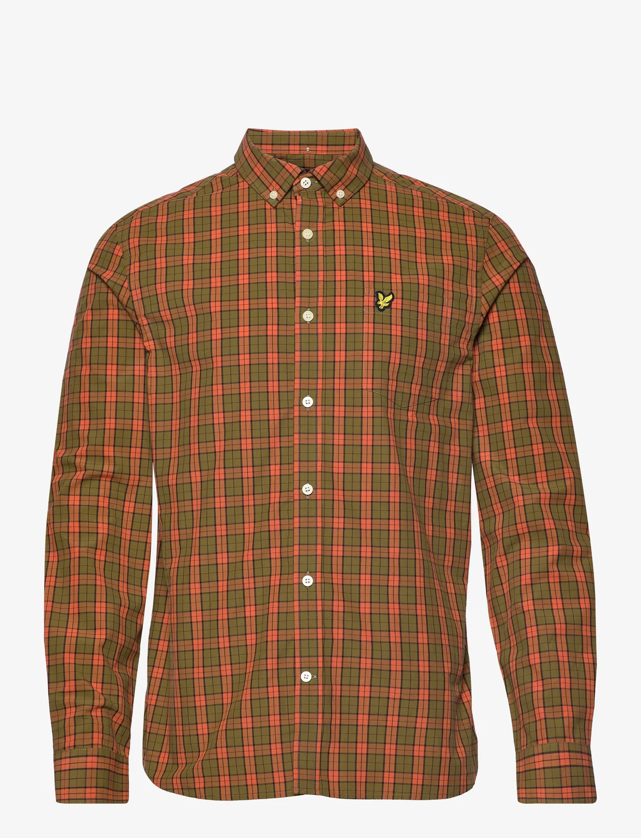 Lyle & Scott - Check Poplin Shirt - rutiga skjortor - victory orange/olive - 0