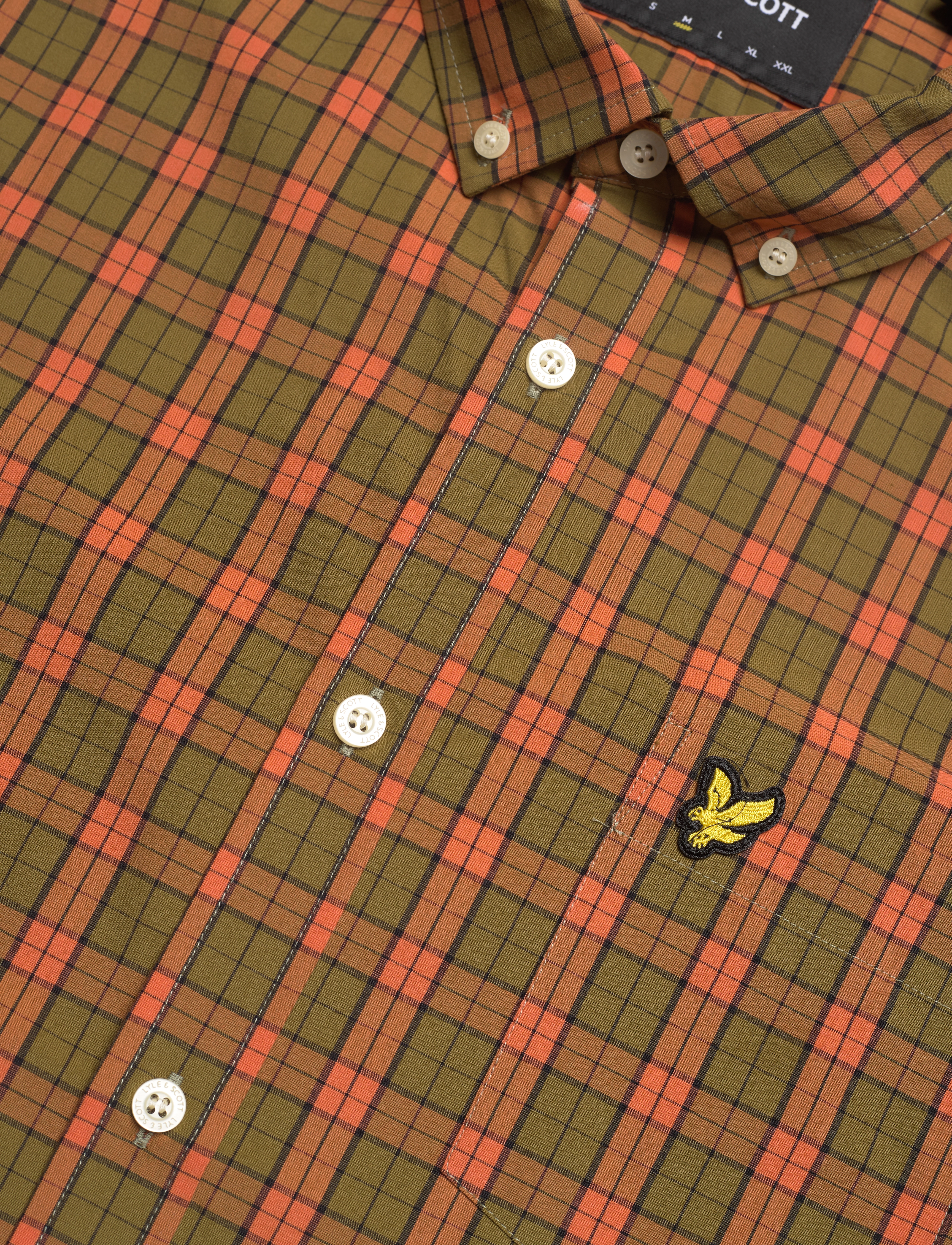 Lyle & Scott - Check Poplin Shirt - victory orange/olive - 3