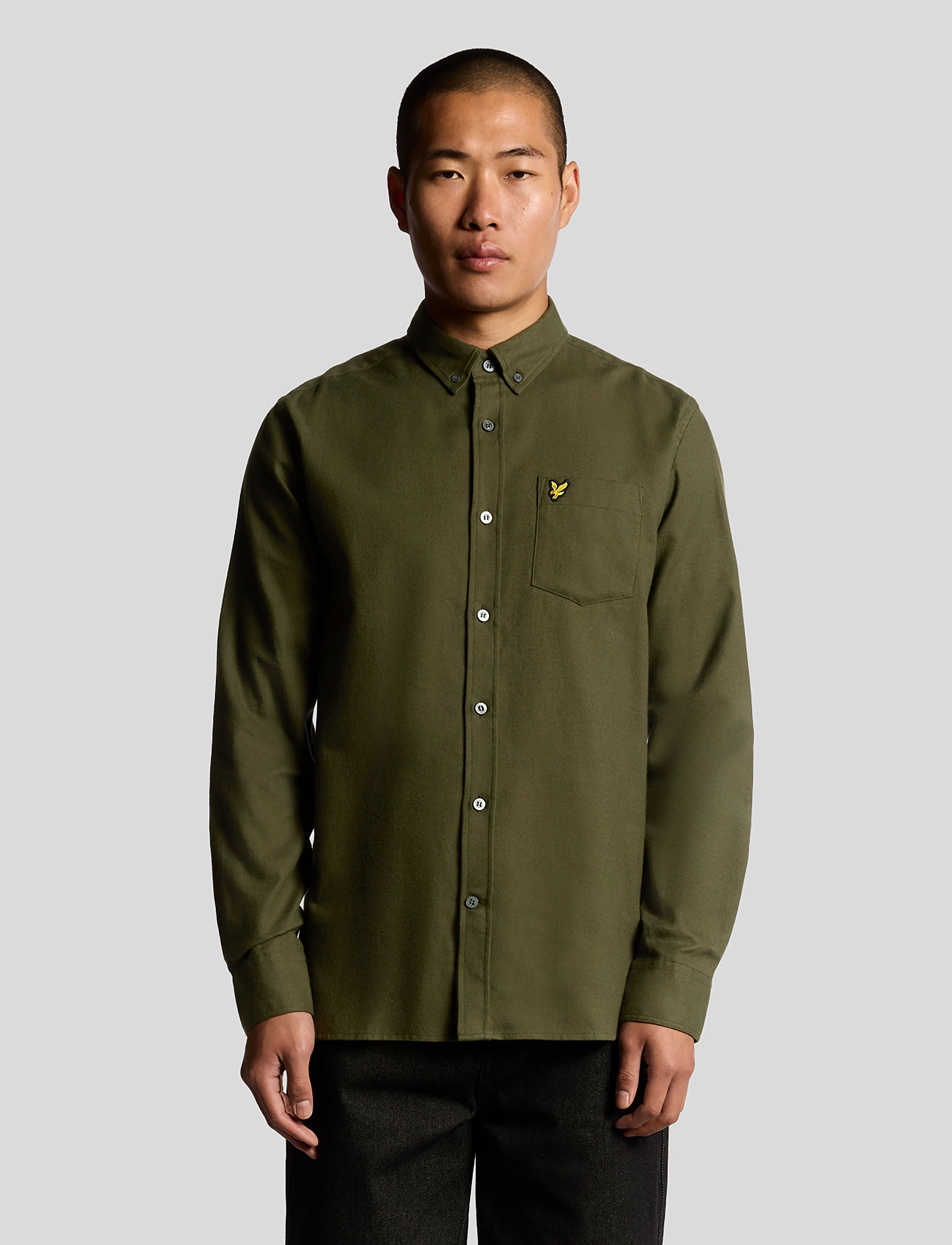 Lyle & Scott Plain Flannel Shirt, L, Shirts, Khakigrün - Casual, Männerswear