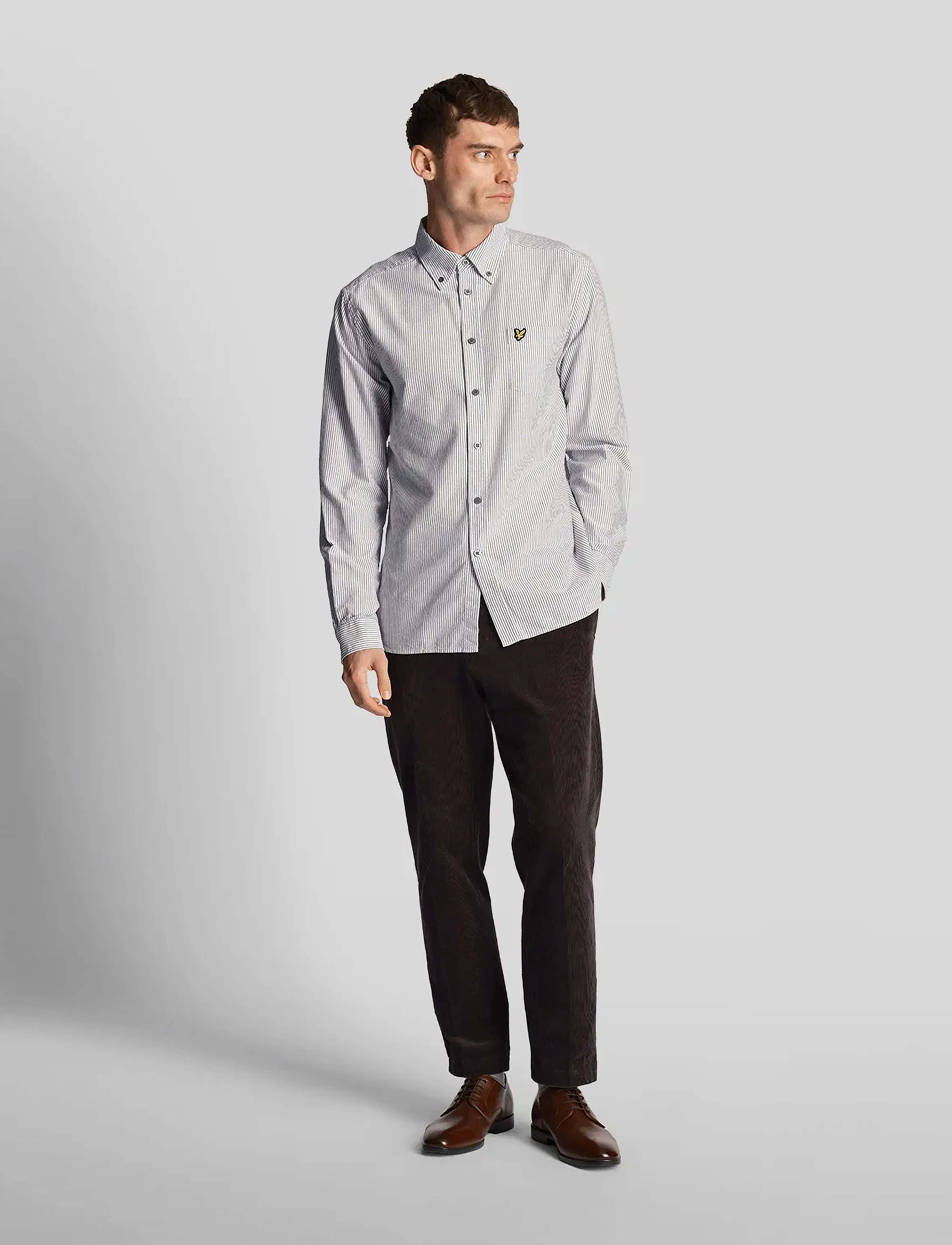 Lyle & Scott - Stripe Oxford Shirt - x168 gun metal / white - 4