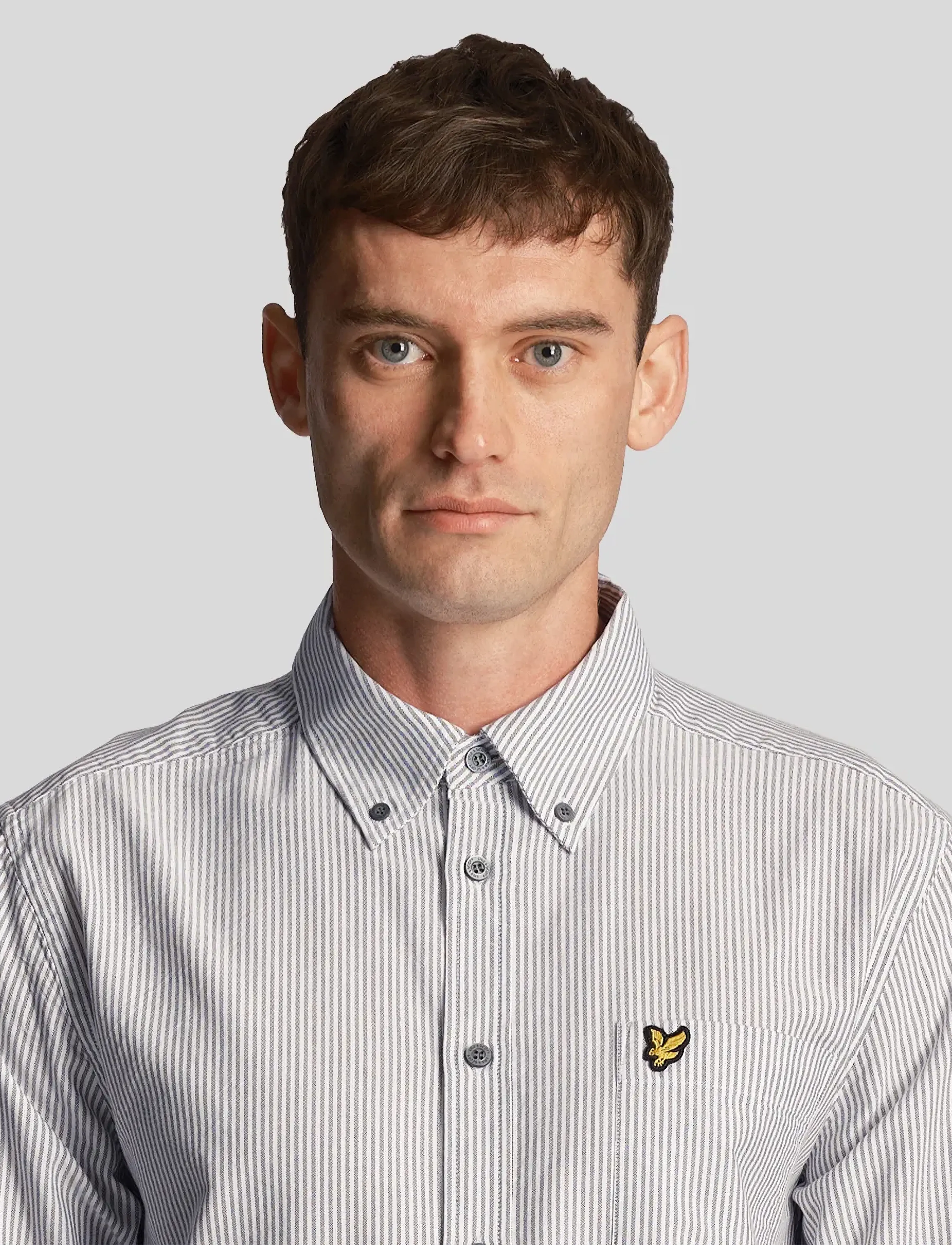 Lyle & Scott - Stripe Oxford Shirt - x168 gun metal / white - 5