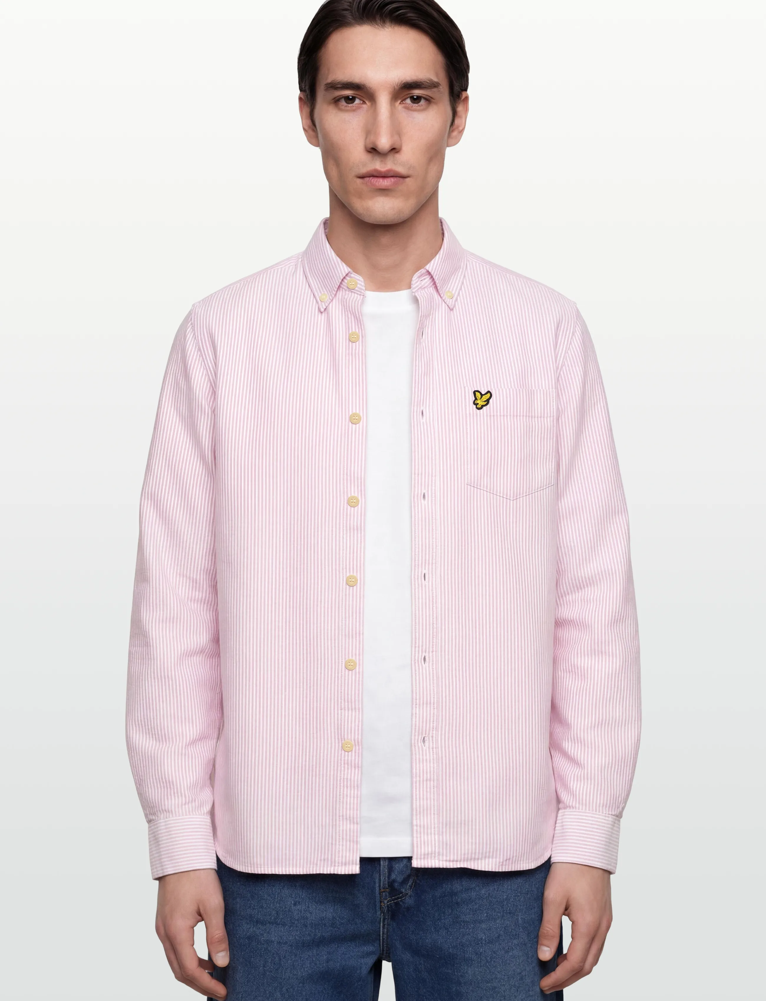 Lyle & Scott - Stripe Oxford Shirt - randiga skjortor - y152 pink grapefruit/ white - 3