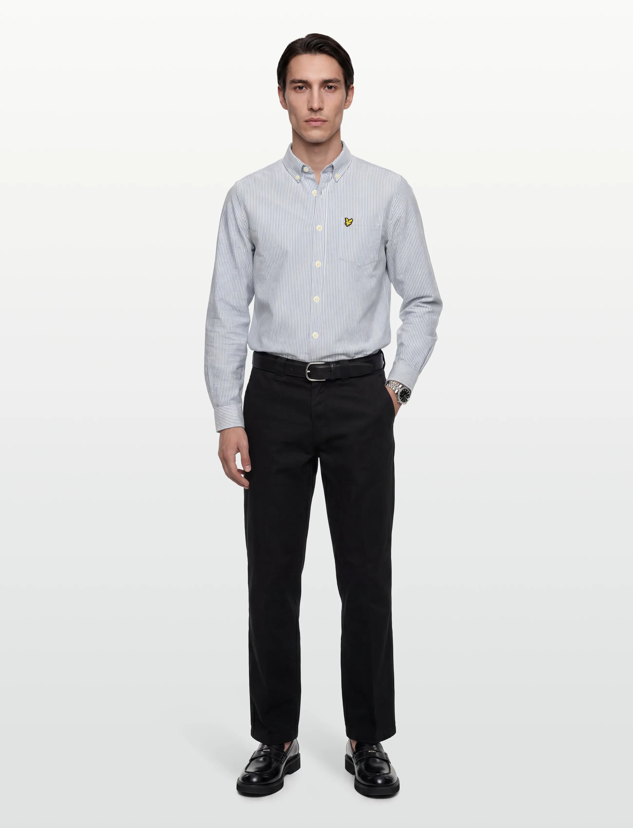 Lyle & Scott Stripe Oxford Shirt - Skjorter - Y150 EVERGLADE/ WHITE / white