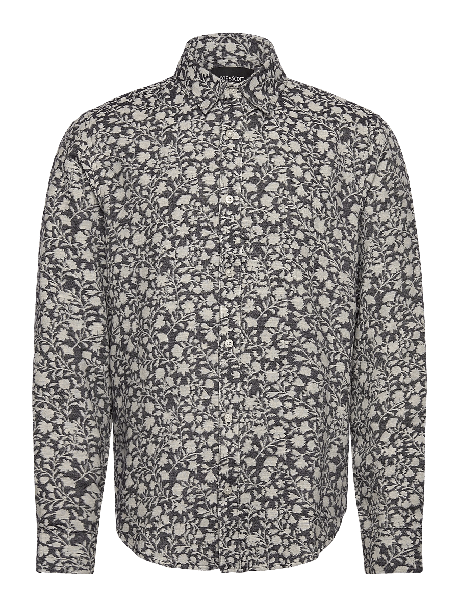 Lyle & Scott - Floral Jacquard Shirt - hemden mit muster - w189 jet black/ white - 1